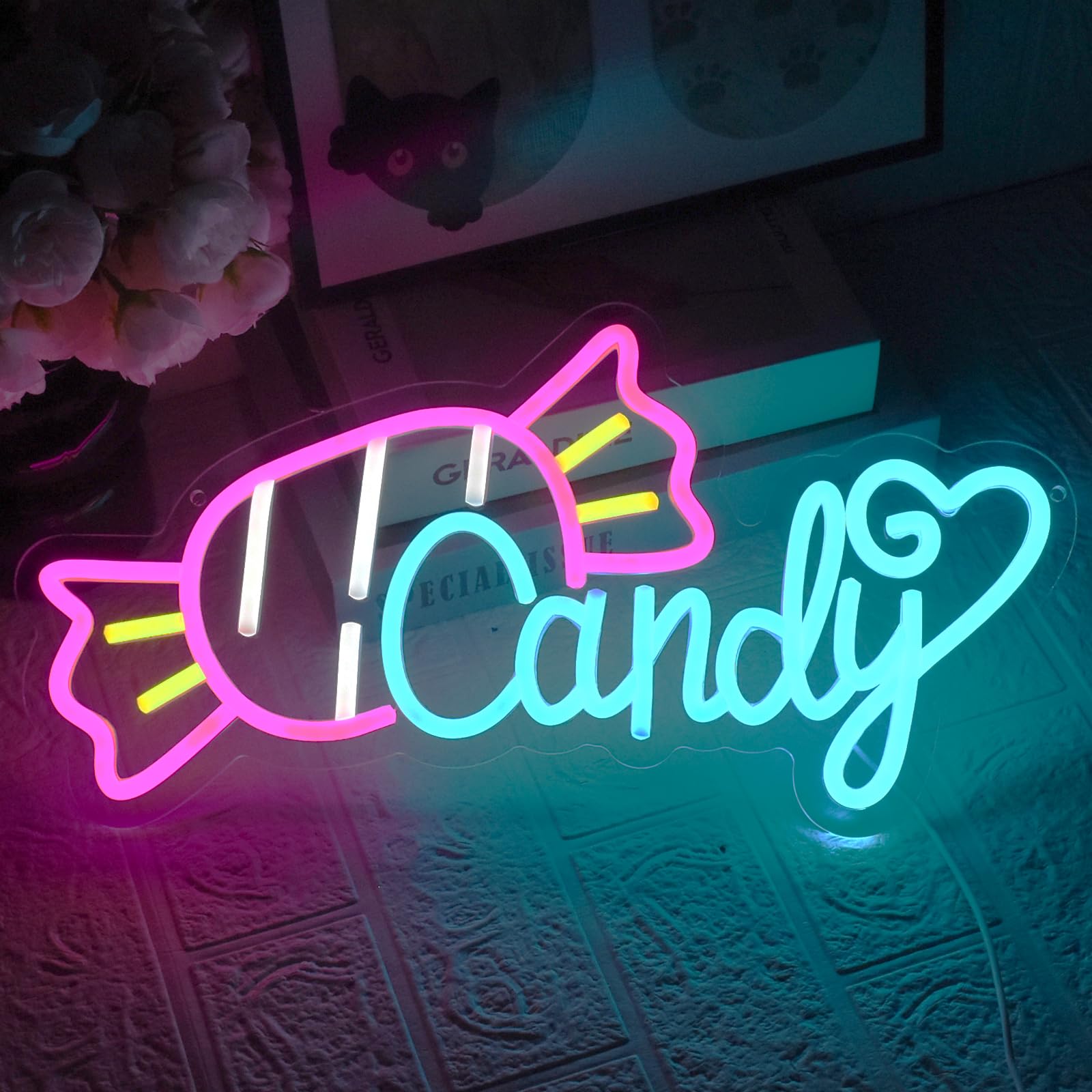 Panneau Néon Candy Enseigne Lumineuse LED pour Décoration Halloween Bar Café Restaurant