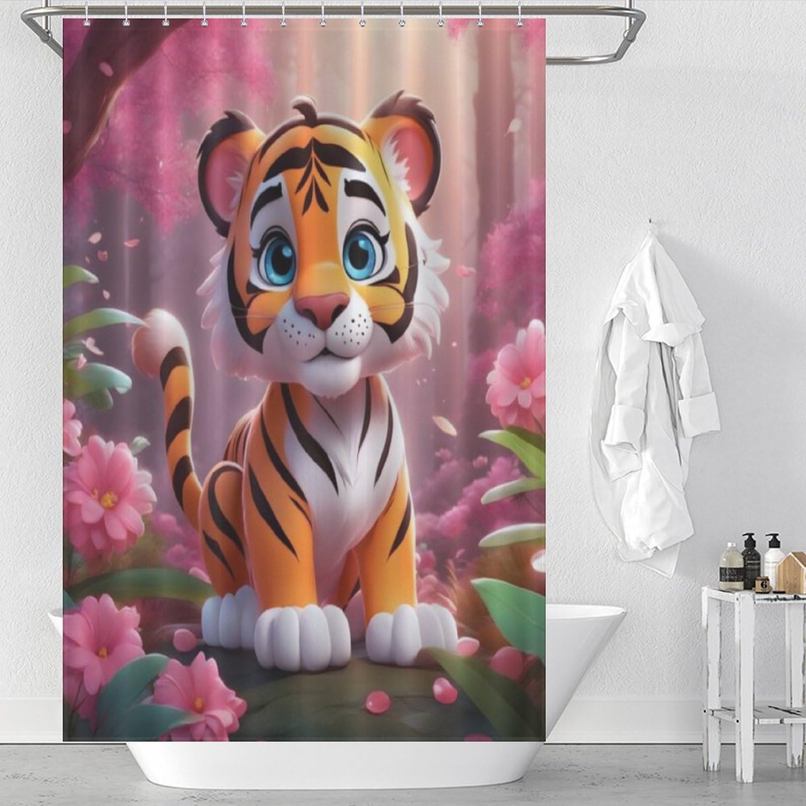 Rideau de douche tigre en tissu lavable imperméable 122x183cm