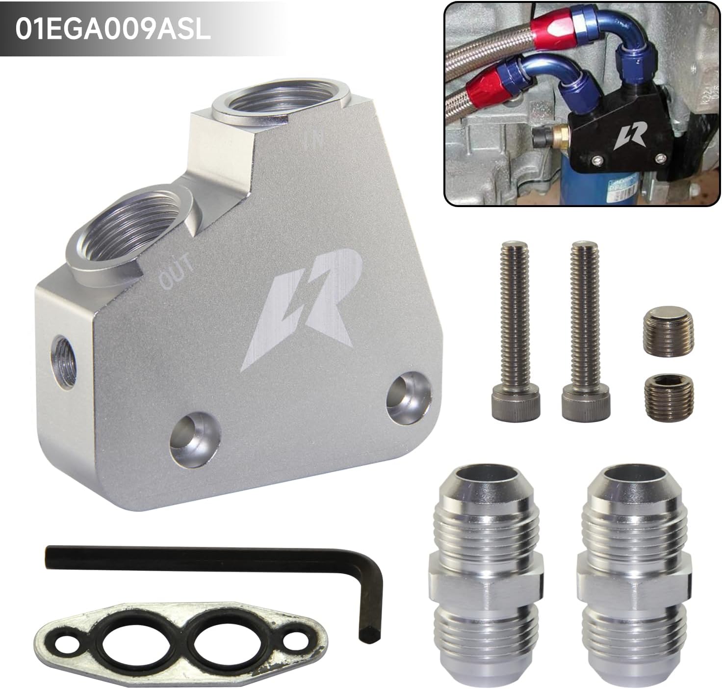LR Oil Cooler Adapter For Corvette C5 C6 C7 LS1 LS2 LS3 LS6 LS7 GM Cadillac Black (Silver)