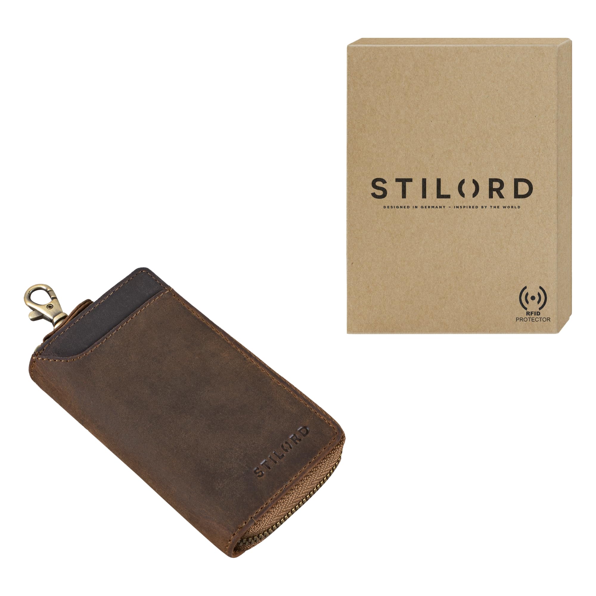 STILORD "Devin" Skórzane etui na klucze małe Mini Card Wallet Small Wallet RFID Key Case Organiser Keyring z pudełkiem prezentowym Kolor:czarny