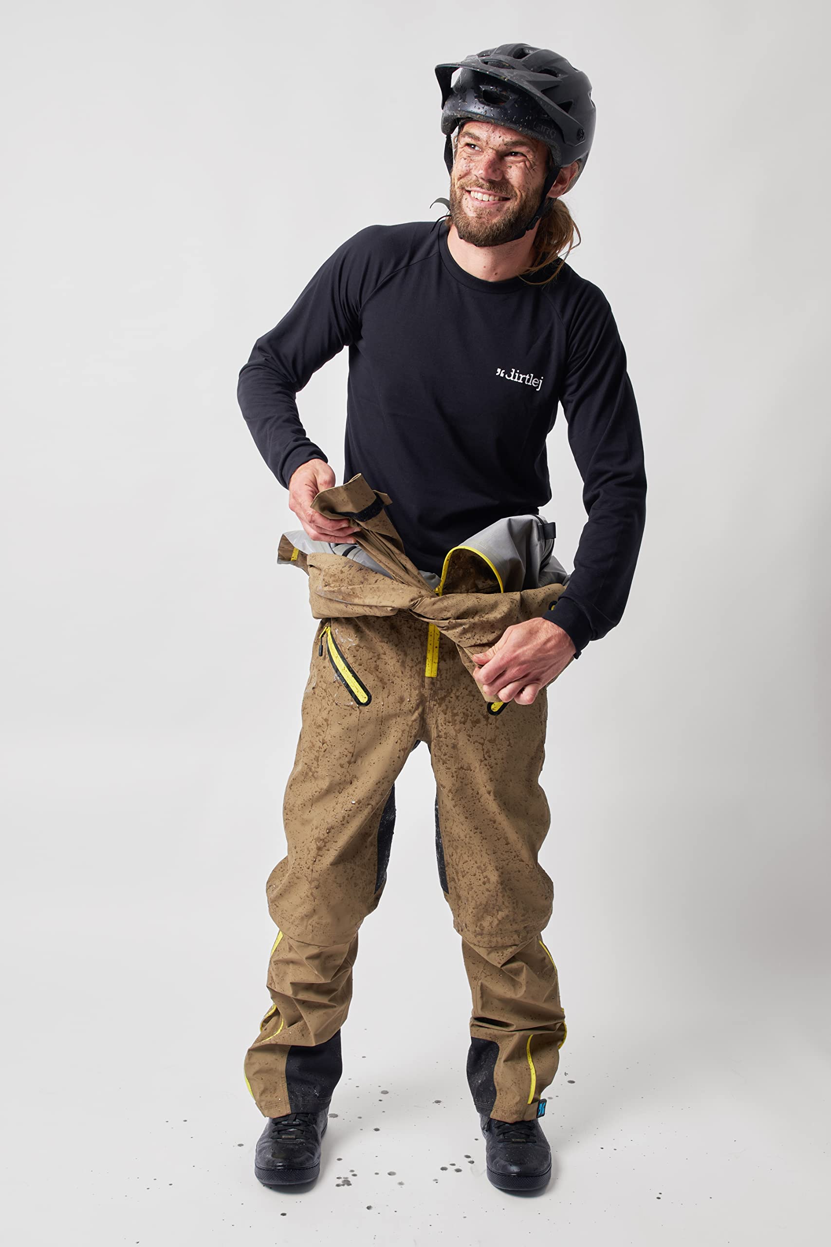 dirtsuit core edition sand/yellow, Fahrradanzug, Matschoverall für Mountainbiker Herren, zip-off-Hose bis Knie