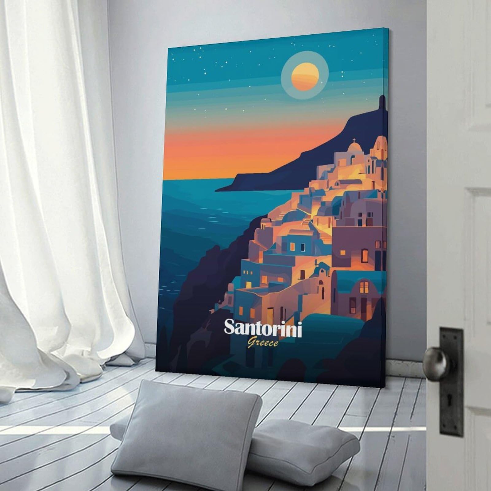 Junmoney Santorini Sunset Home Decor Wall Art, 20x30inch(50x75cm), for Apartment Walls, Studios Or Work Areas, Stylish Wall Art for Fresh Spaces