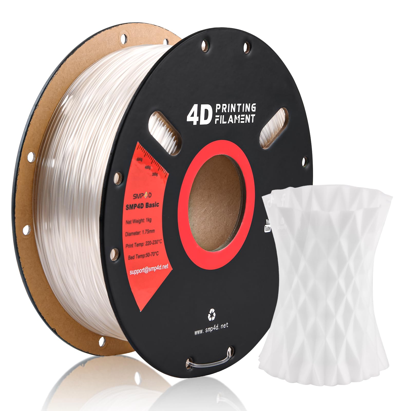 CCTREE 3D Printer SMP Filament (4D Filament) 1.75mm 1KG, Shape Memory Polymer Material, Dimensional Accuracy +/-0.03mm, 1.75mm Filament for Bambu Lab X1/P1P, Creality K1C FDM 3D Printers, Transparent