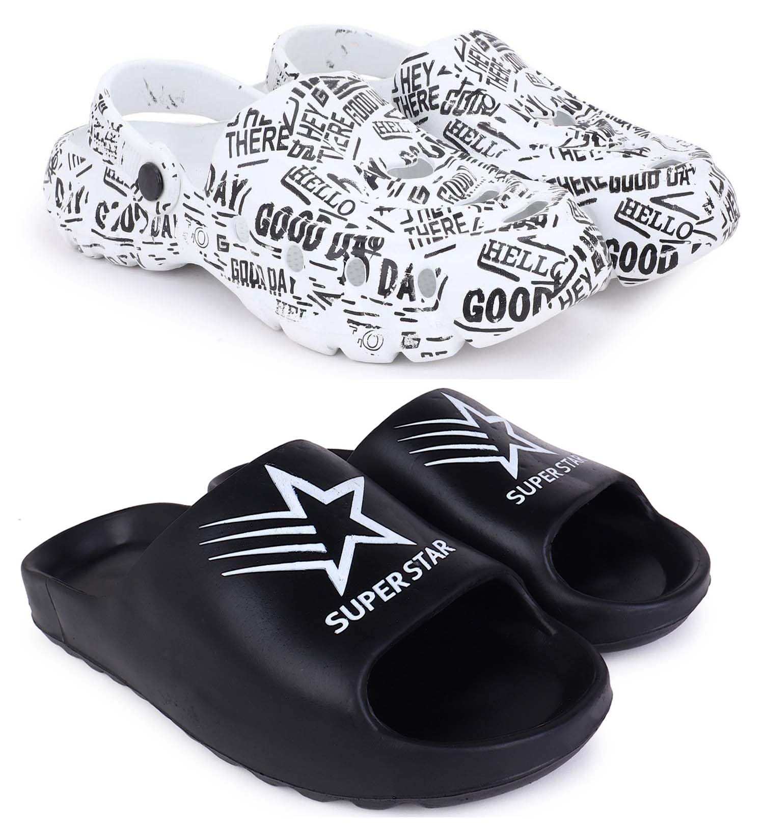Combo Pack of 2 Slipper/Flip Flops/Slides/Clogs/Sandals for Men (Cl-Guday Vs YEE-Besmiley & Superstar)-image-33