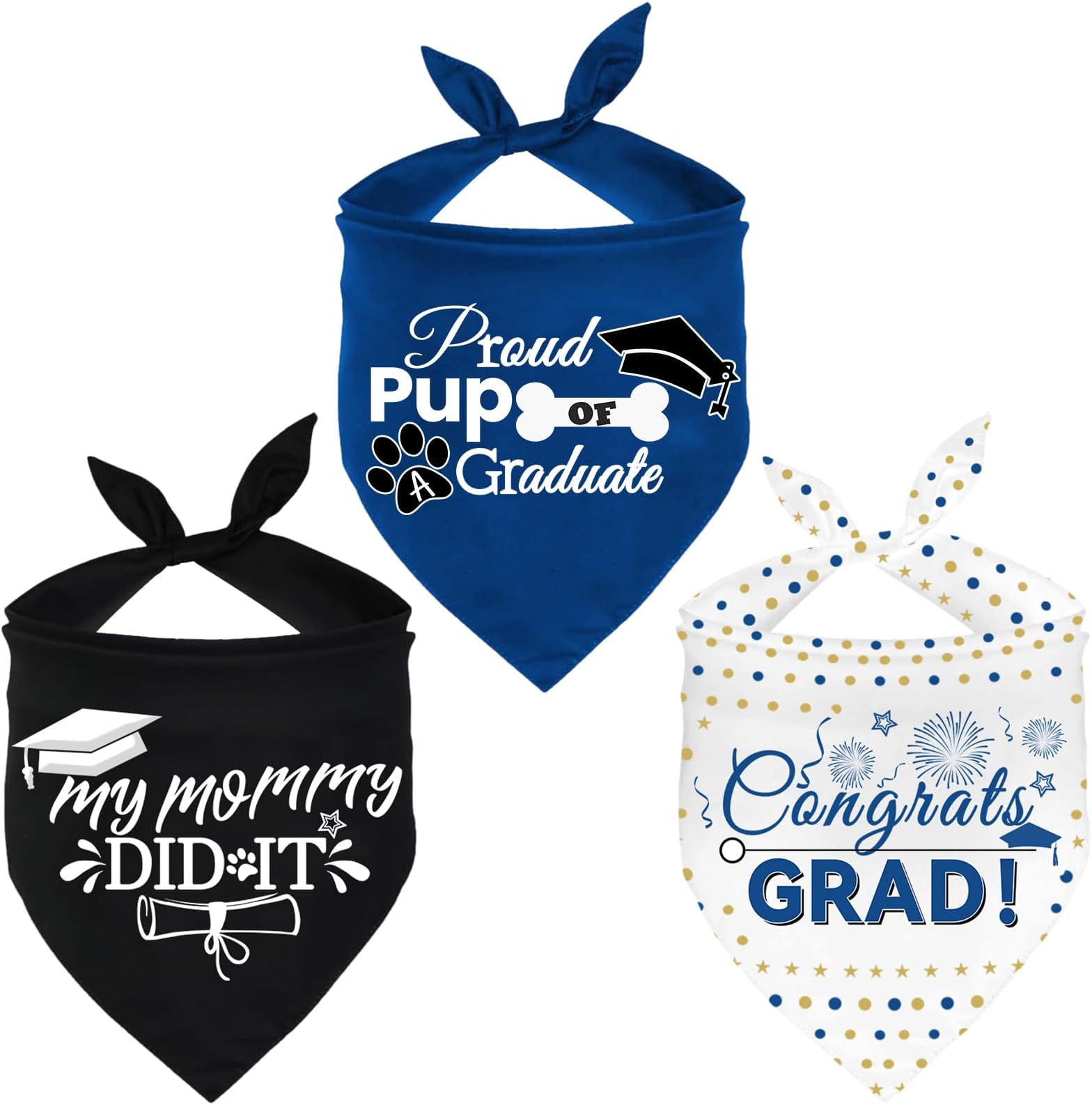 3 Pack Dog Graduation Bandanas Reversible Dog Graduation