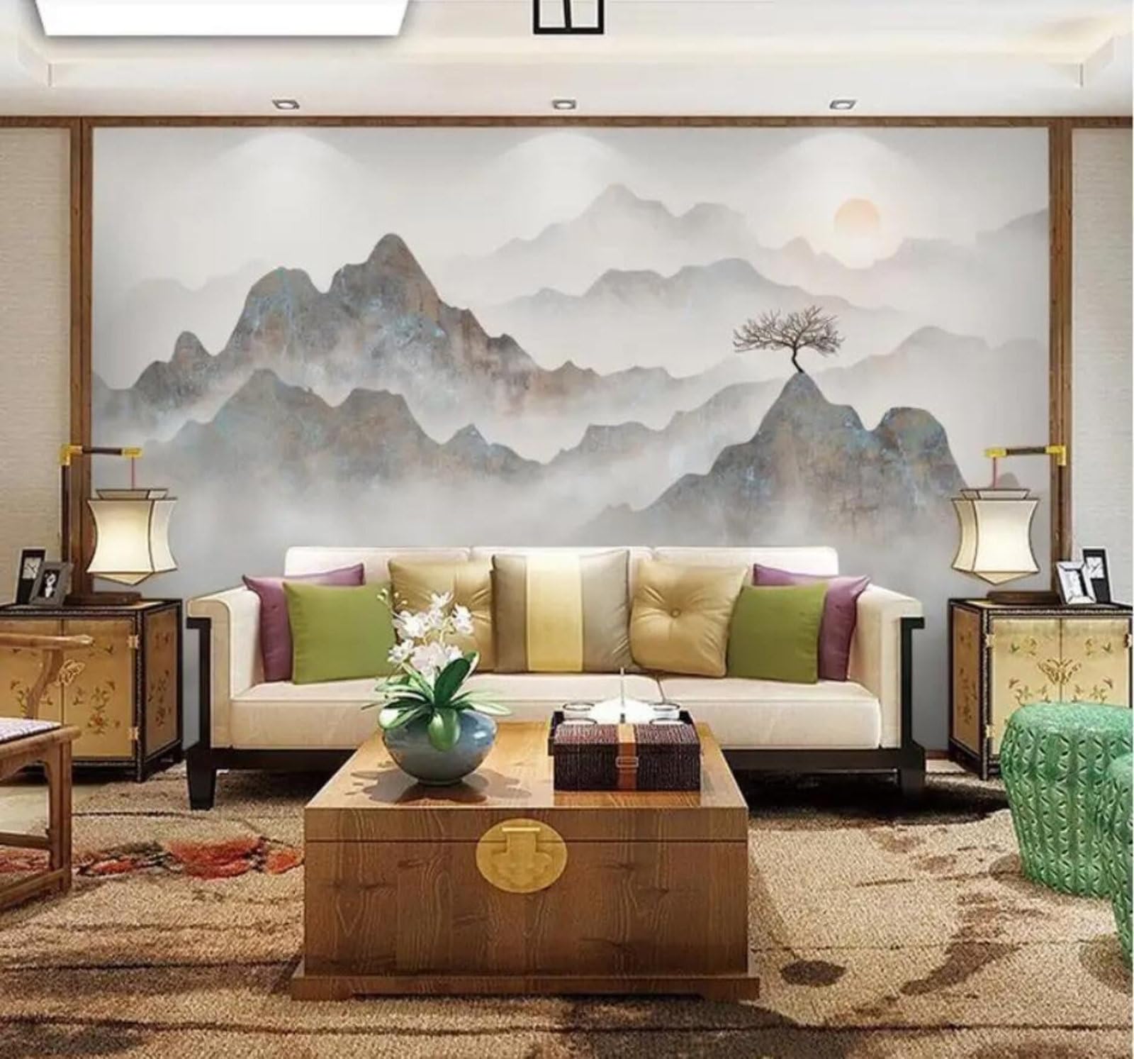 Tzxztt 400Cm×280Cm(B×H) Hand Drawn Abstract Ink Wash Landscape Scenery Modern 3D Wallpaper Premium Textured Silk Neutral Tones Material Ideal For Living Room Bedroom-400Cm×280Cm
