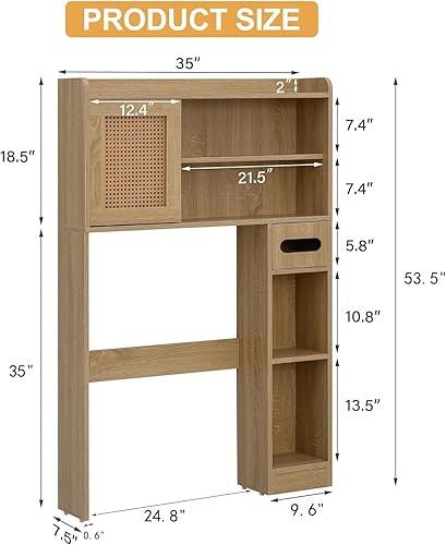 Miniatura 3 de Armario de almacenamiento de 6 niveles sobre el inodoro, estante independiente para ahorrar espacio sobre el inodoro con estantes ajustables, puerta