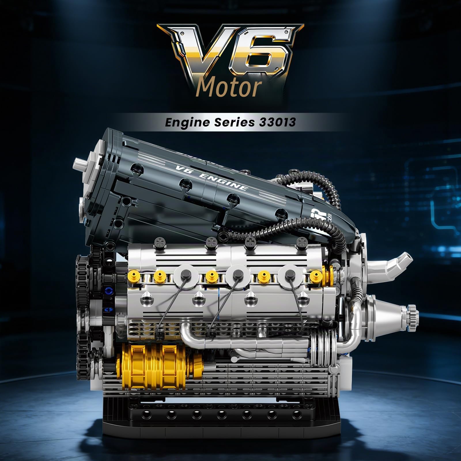 Reobrix Set de Bloques de Construcción Motor V6 para Adultos 33013, Juguete Mecánico de Construcción, Maqueta de Motor V6, Kit de Motor Técnico, Regalo para Adultos, Decoración Artística para Hogar