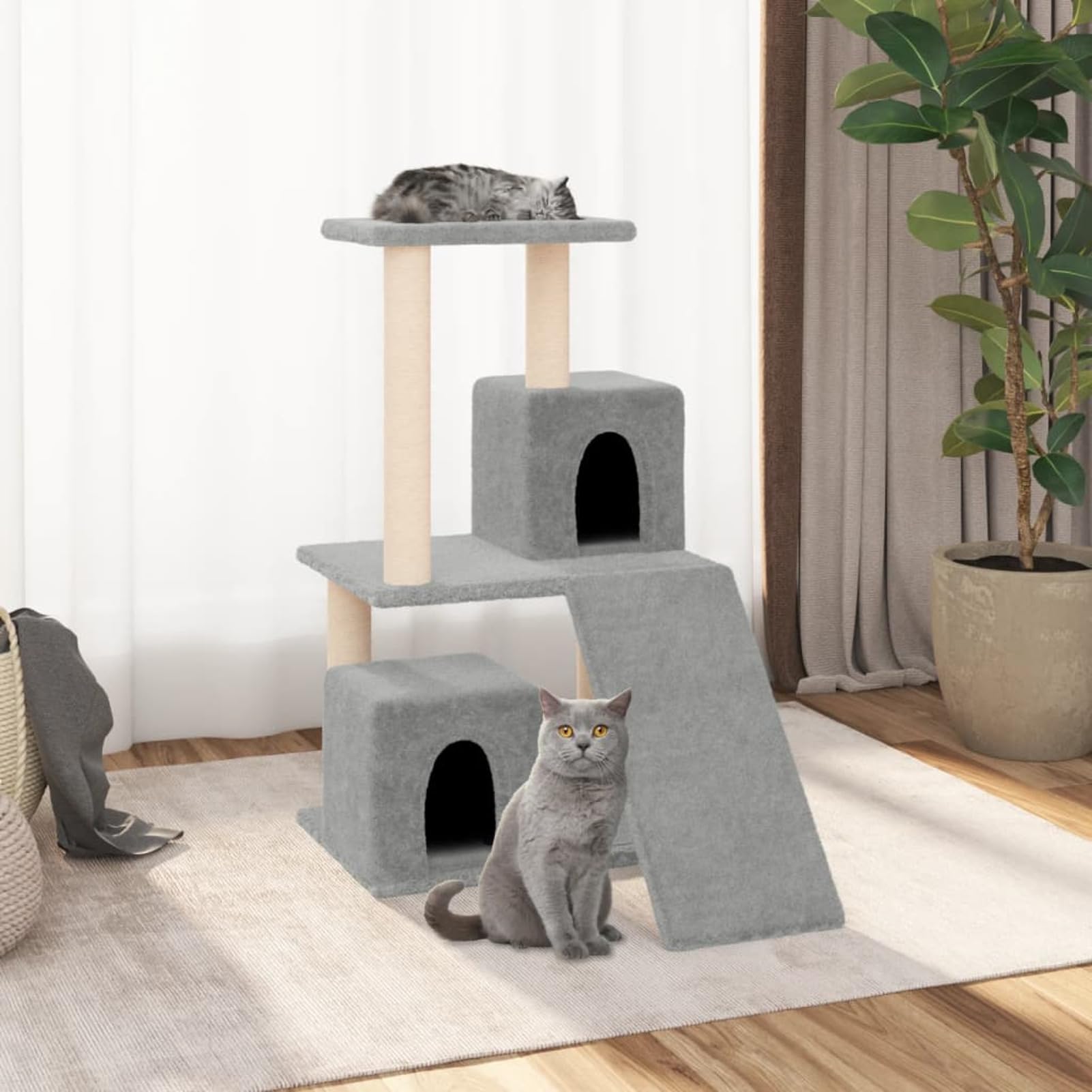 ShGaxin Rascador para Gatos con Postes de sisal, Rascador Gato, Arbol Rascador para Gatos, Gatos Accesorios, Torre Gatos, Casa para Gatos, Arranhador para Gatos, Gris Claro 82 cm
