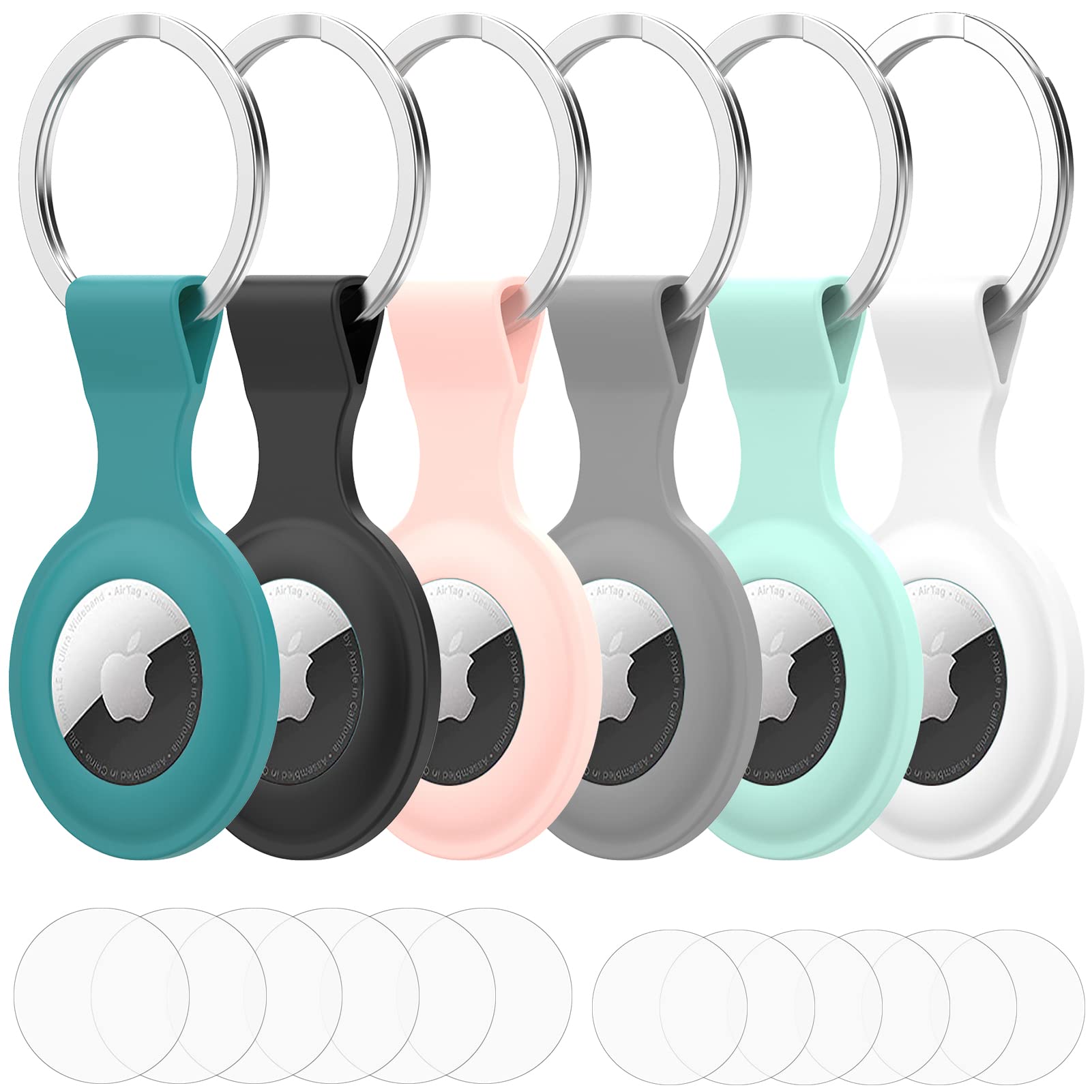 6-Pack Portable Protector Case Compatible with Apple AirTags, Soft Silicone Anti-Scratch Lightweight Protective Skin Cover for AirTags Finder Keychain Accessory