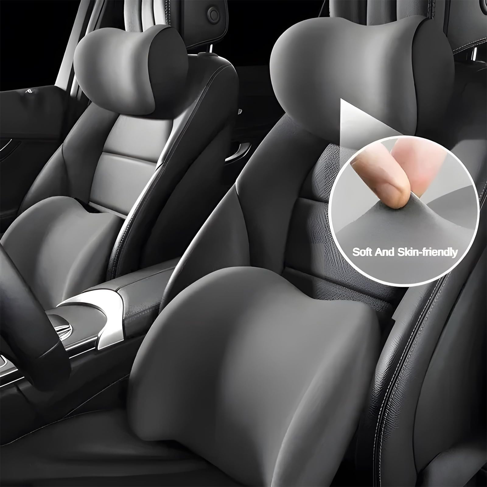 Cojín para Reposacabezas de Coche para Citroen Nemo (2008+), Cojín Lumbar Coche, Ergonómico Almohada Coche y Respaldo Lumbar,A Black
