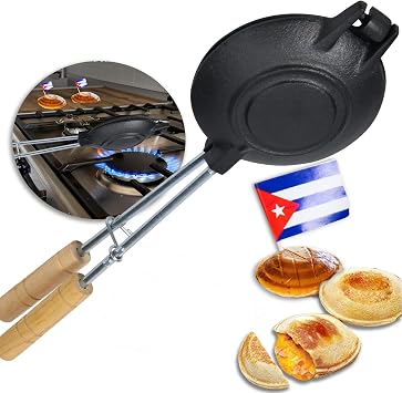 Disquera de Pan Cubano Redondo 1 Unit Cast Iron Cuban Sandwich Press for Disco Volador Para Sandwich 15 Traditional Sandwich Maker with Wooden Handles