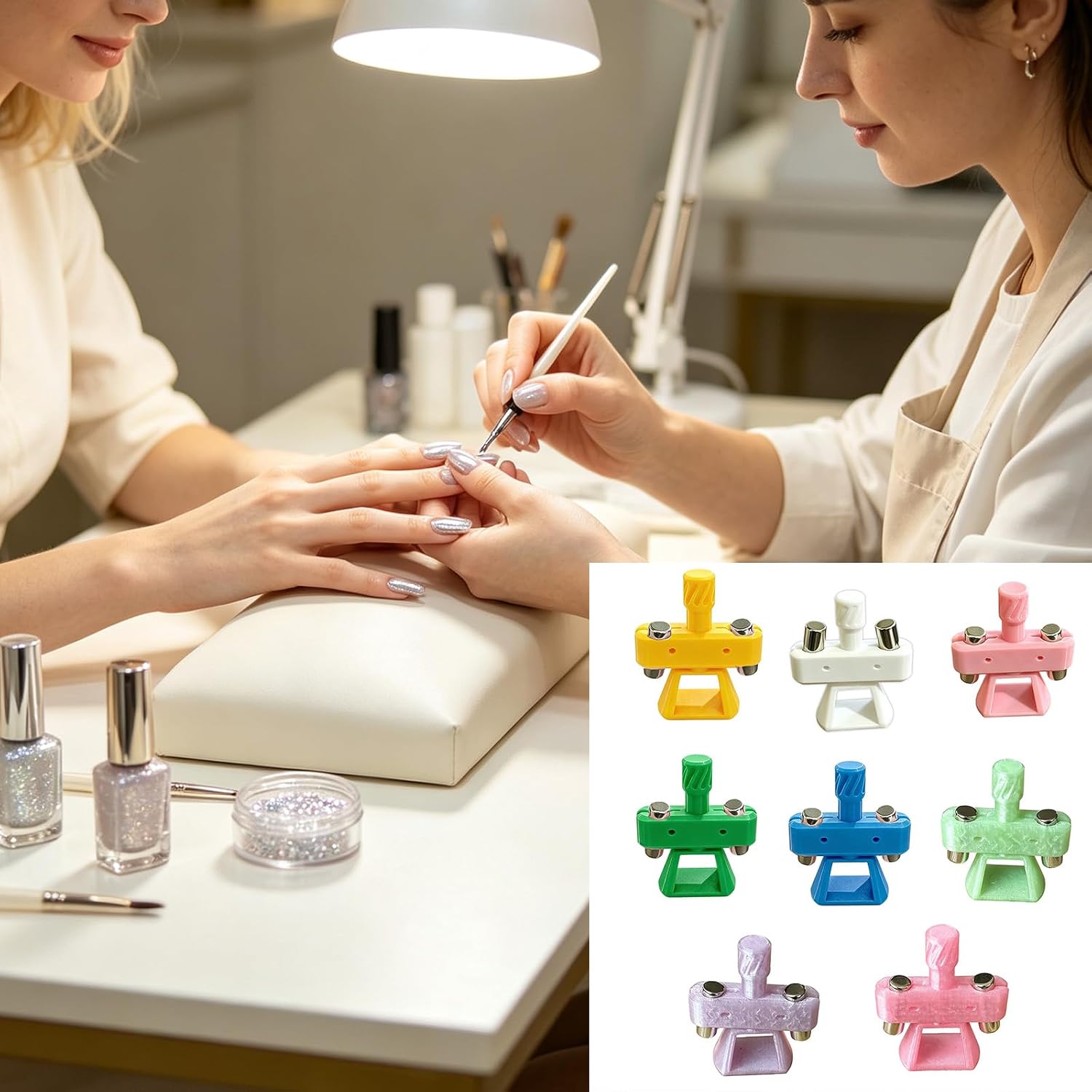 Magnetics Gel Nail Art Tool with Resin Stand, Two-Magnet Desktop Helper, Salon Home Manicure Positioning Aid image 2