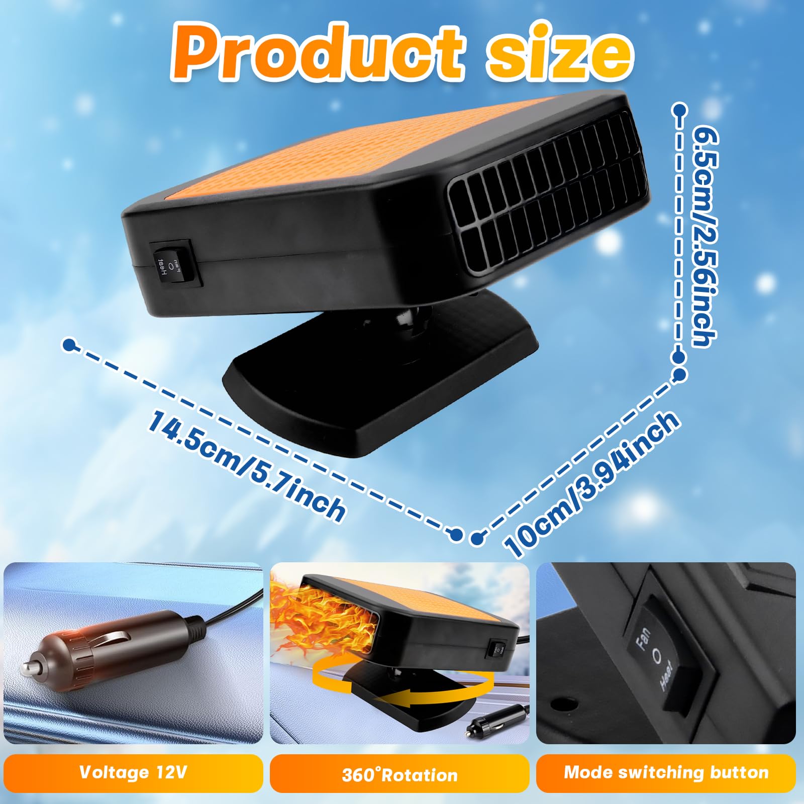 Auto Heizung, 12V Tragbare Autoheizung HeizlüFter 2 In 1 Heizung & Ventilator, HeizlüFter Mit Akku, Autoentfroster Auto Mit 360 Grad Drehungautoheizung Stecker FüR ZigarettenanzüNder FüR Auto
