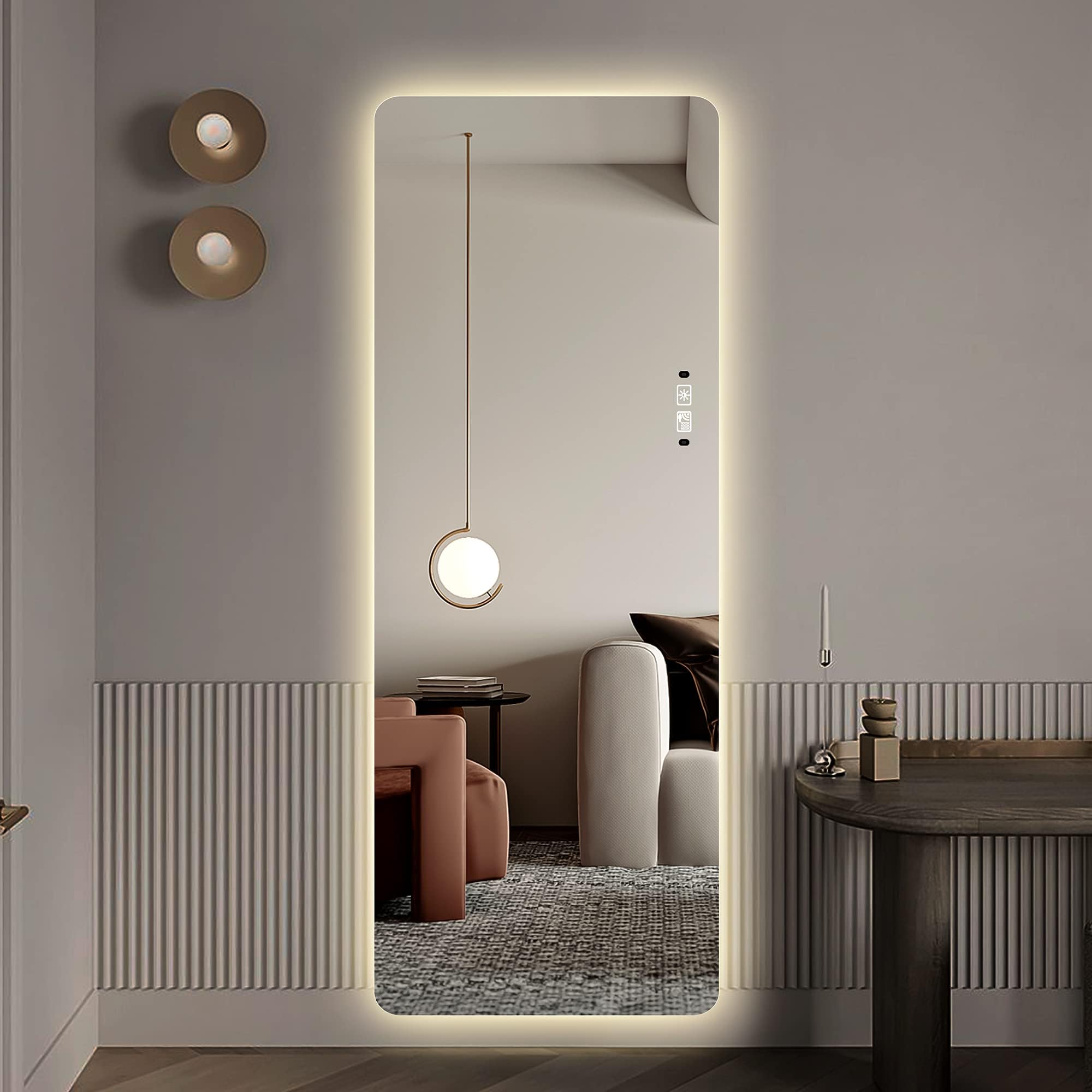 LAIYA Full Length Mirror LED Lighted Vanity Wall-Mounted Mirror Intelligent Human Body Induction Mirrors Big Size Rounded Corners, Bedroom,Living Room,Dressing Room Hotel 65”X22”