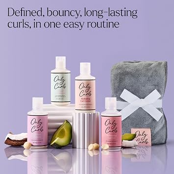 Only Curls Starter Pack & Microfibre Towel, Curl Defining Mini Set, Nourishing Shampoo, Detangling Conditioner, Curl Creme, Enhancing Gel & Curly Hair Wrap, Frizz-Free Travel Pack, 100ml x4