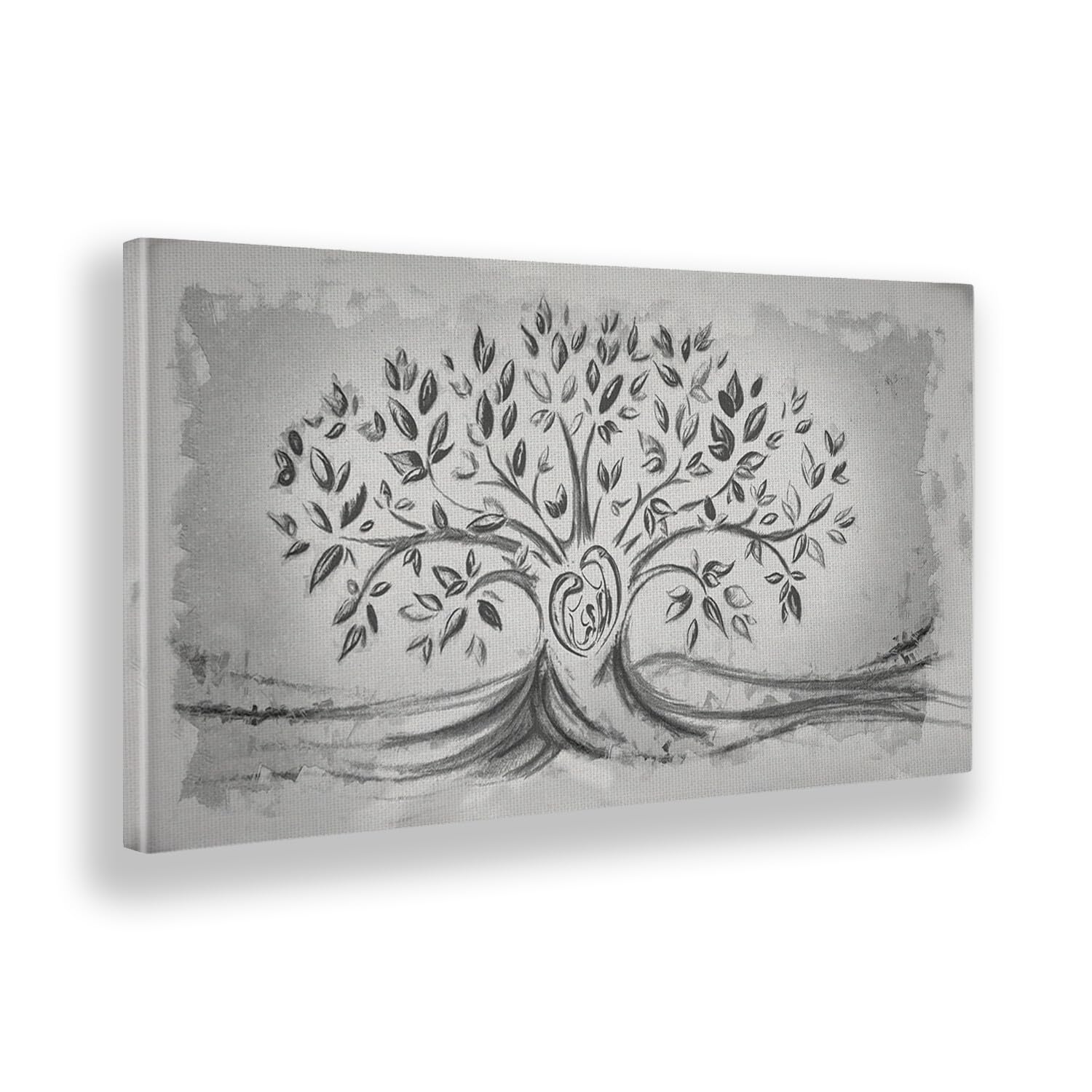 Giallobus - Quadro - 03 - Capezzale Moderno - Sacra Famiglia e Albero della Vita - Black&Gray - Tela Canvas Telaio Standard - 100x50 - Pronto da Appendere - Quadri Moderni per la casa