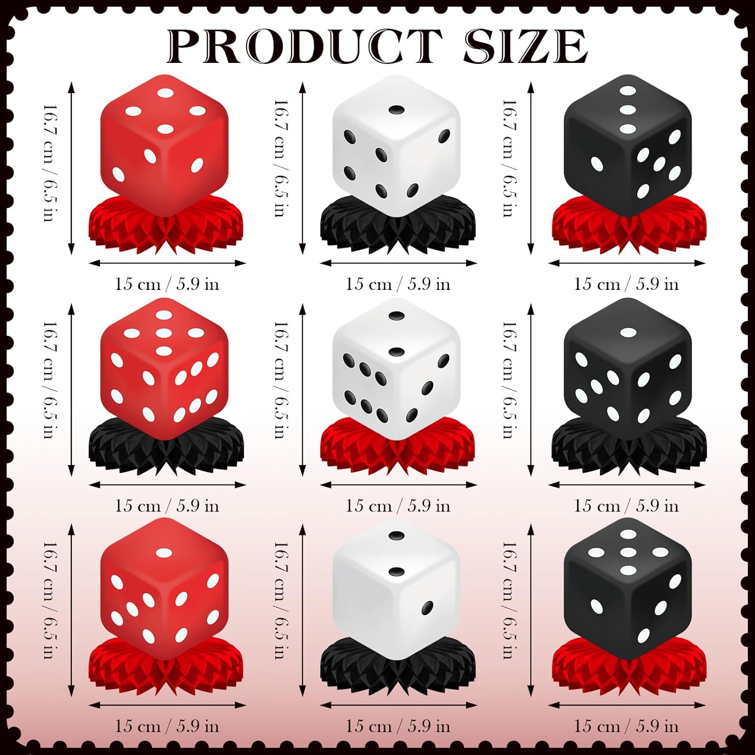 9pcs Casino Dice Party Decorations Casino Dice Centerpieces for Tables Toppers Poker Casino Night Theme Party Decorations Supplies for Indoor Outdoor