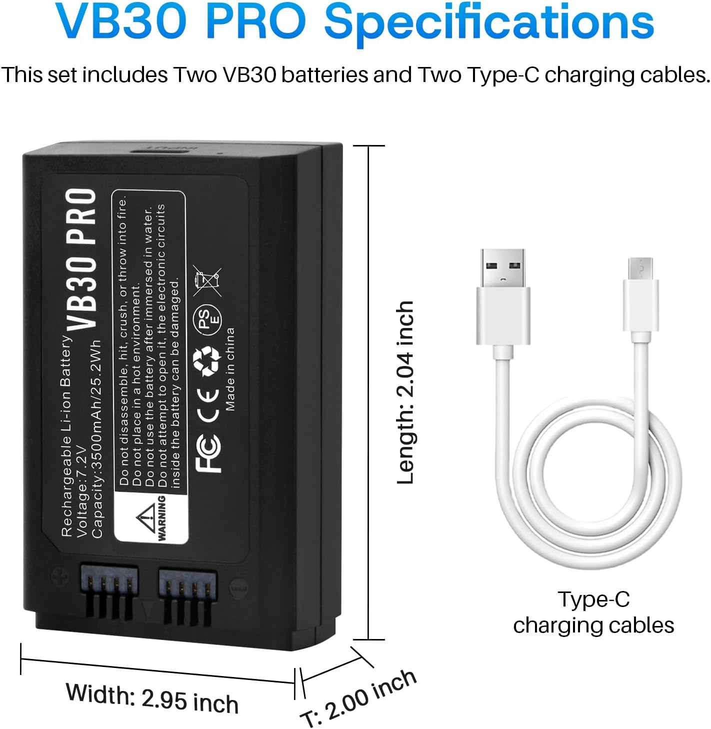 ANTIEE 2-Pack VB30 VB26 VB26A VB26B Rechargeable Lithium Battery for GODOX V1PRO V1 AD100PRO V860III V850III Camera Flash Speedlite with Type-C Cable