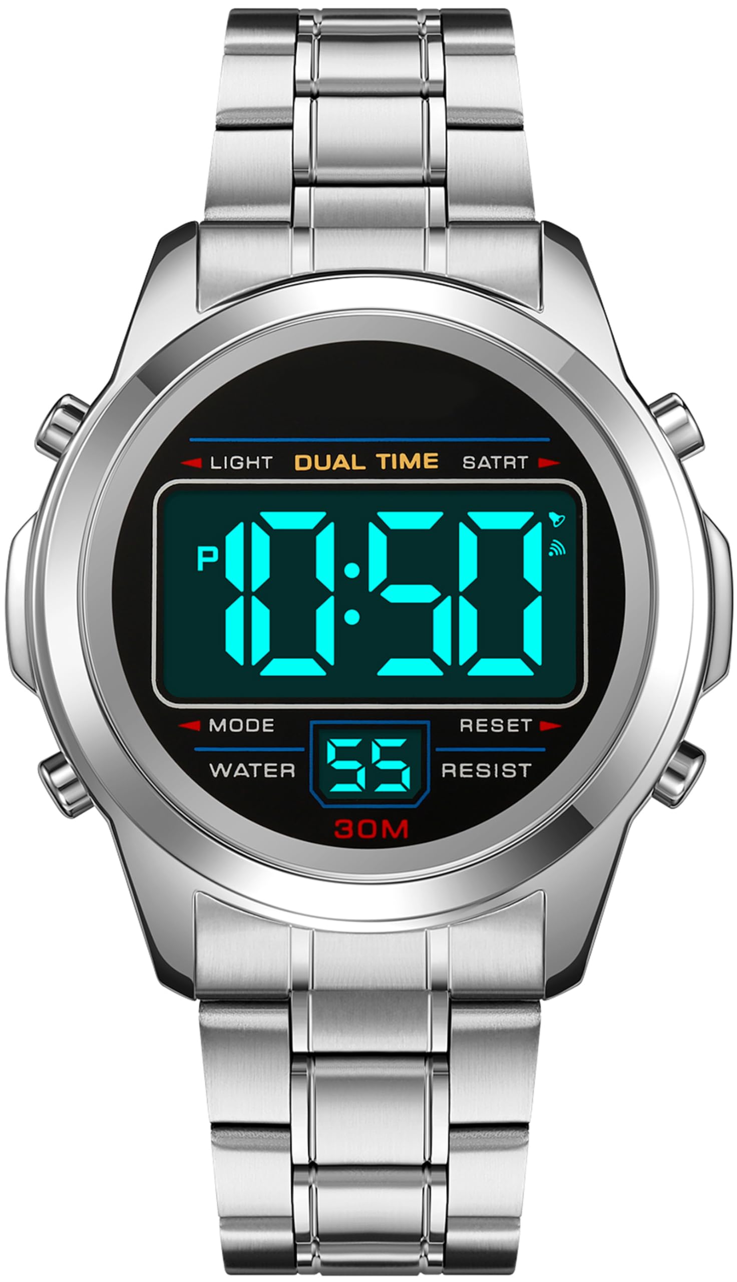 Orologio Digitale di Lusso Sportivo da Uomo in Acciaio Inox con LED,  Militare, Sveglia, Cronometro, Data, Dual Time 12/24H Multifunzione  Impermeabile : Amazon.it: Moda
