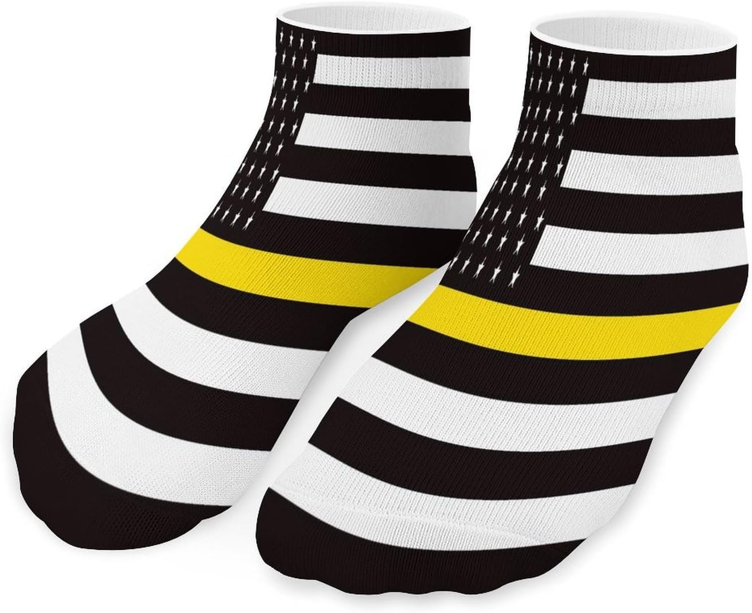 Thin Yellow Gold Line U.S.A Flag 5 Pairs Low Cut Ankle Socks Casual Liner Sock No Show Invisible Socks for Men Women