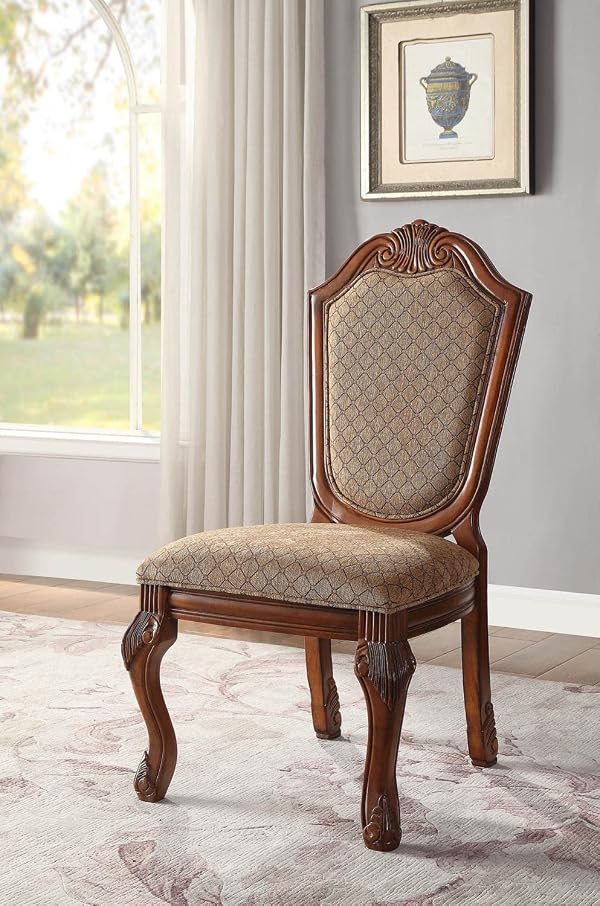 Acme Chateau De Ville Side Chair (Set-2) in Fabric & Cherry by Acme - Used condition - Image 2