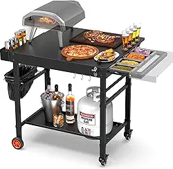 Mesa de grelha para fornos de pizza Oon, mesa de forno de pizza Ninja com mesa extensível – serve para Gozney, fogão solo, suporte durável para carrinho de churrasqueira ao ar livre com