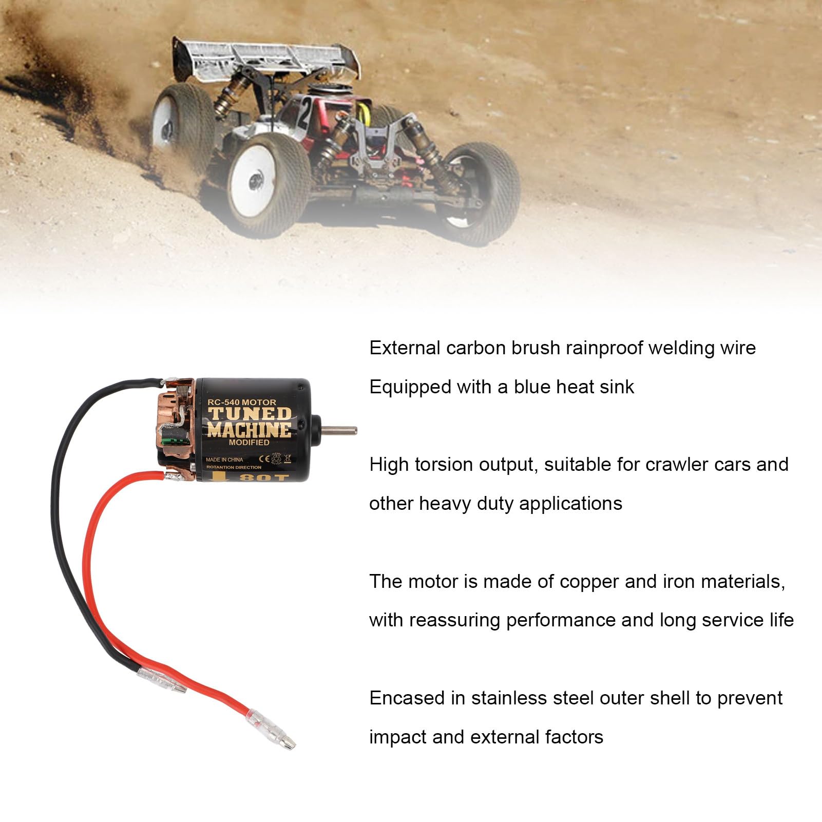 MechKit RC Car 540 Brushed Motor, 1/10 RC Crawler Car Brushed Motor with Blue Heat Sink, for Redcat for Axial Scx10, for D90 - Image 3