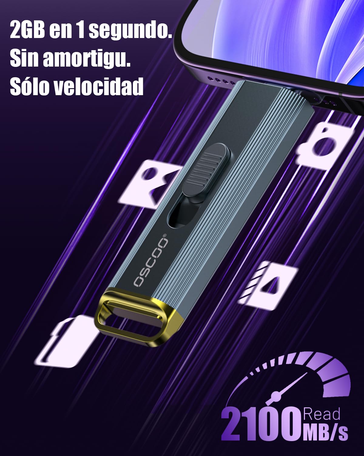 Unidad Flash SSD 512GB Disco Duro Externo ultrarrápido hasta 2100MB/s con Puertos USB-C y USB-A duales Memoria USB compacta y Lista para Viajar para iPhone,Android Phone,Tablet,Windows,Mac
