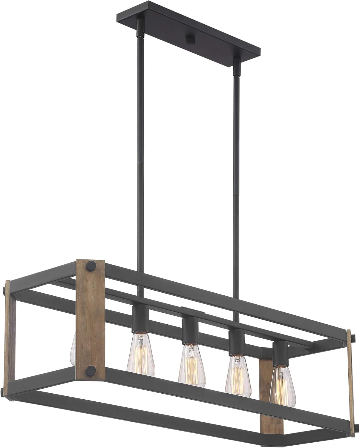 Possini Euro Design Cameron Black Ash Wood Finish Linear Rectangular Pendant Chandelier 36 1/4" Wide Rustic Industrial Farmhouse 5-Light Fixture for Cottage Core Kitchen Island Dining Room High