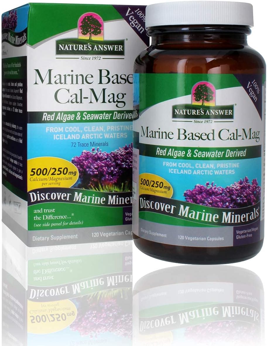 Nature's Answer Calcium Magnesium Capsules 120 Count - Daily Marine Based Magnesium & Calcium Supplement for Sleep & Bone Support - Vegan, Gluten Free, Alcohol Free for Everyone