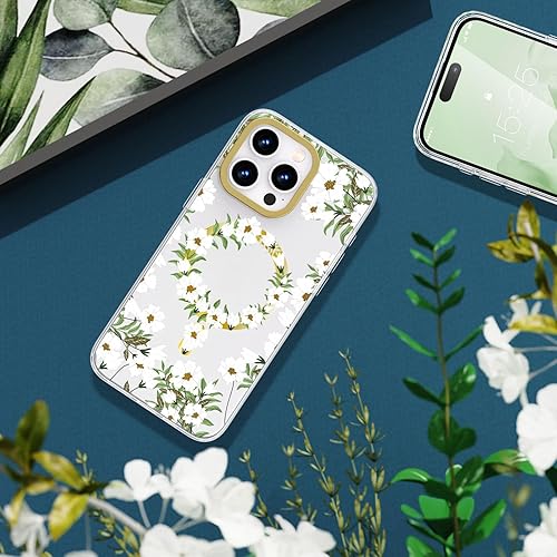 Miniatura 8 de MILPROX Funda compatible con iPhone 15 Pro Max, compatible con MagSafe, bonito patrón floral de flores para niñas y mujeres, funda protectora