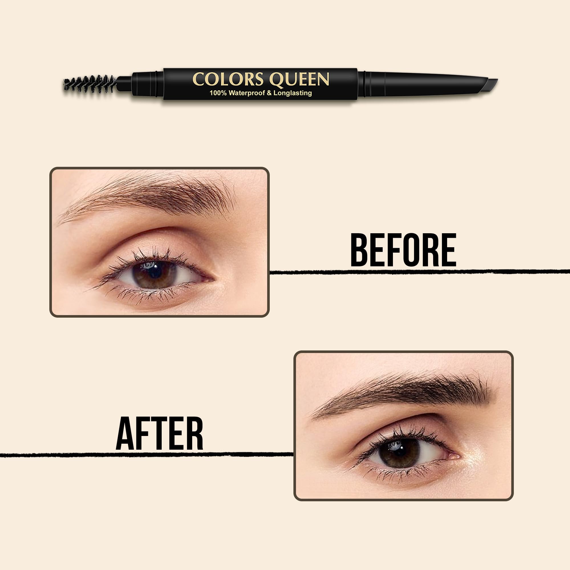 Colors Queen Brow Master Eyebrow Definer Pencil with Spoolie | Natural Looking Brows | Smudge Proof, Waterproof and Long Lasting Eyebrow Pencil (Black) - Image 4 thumbnail