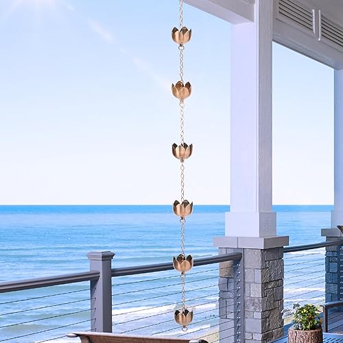 Miniatura 3 de taman Juego de cadena de lluvia, cadena de lluvia de copa de loto de 5.28 pies para canaletas, copas de cadena de lluvia de cobre para reemplazar