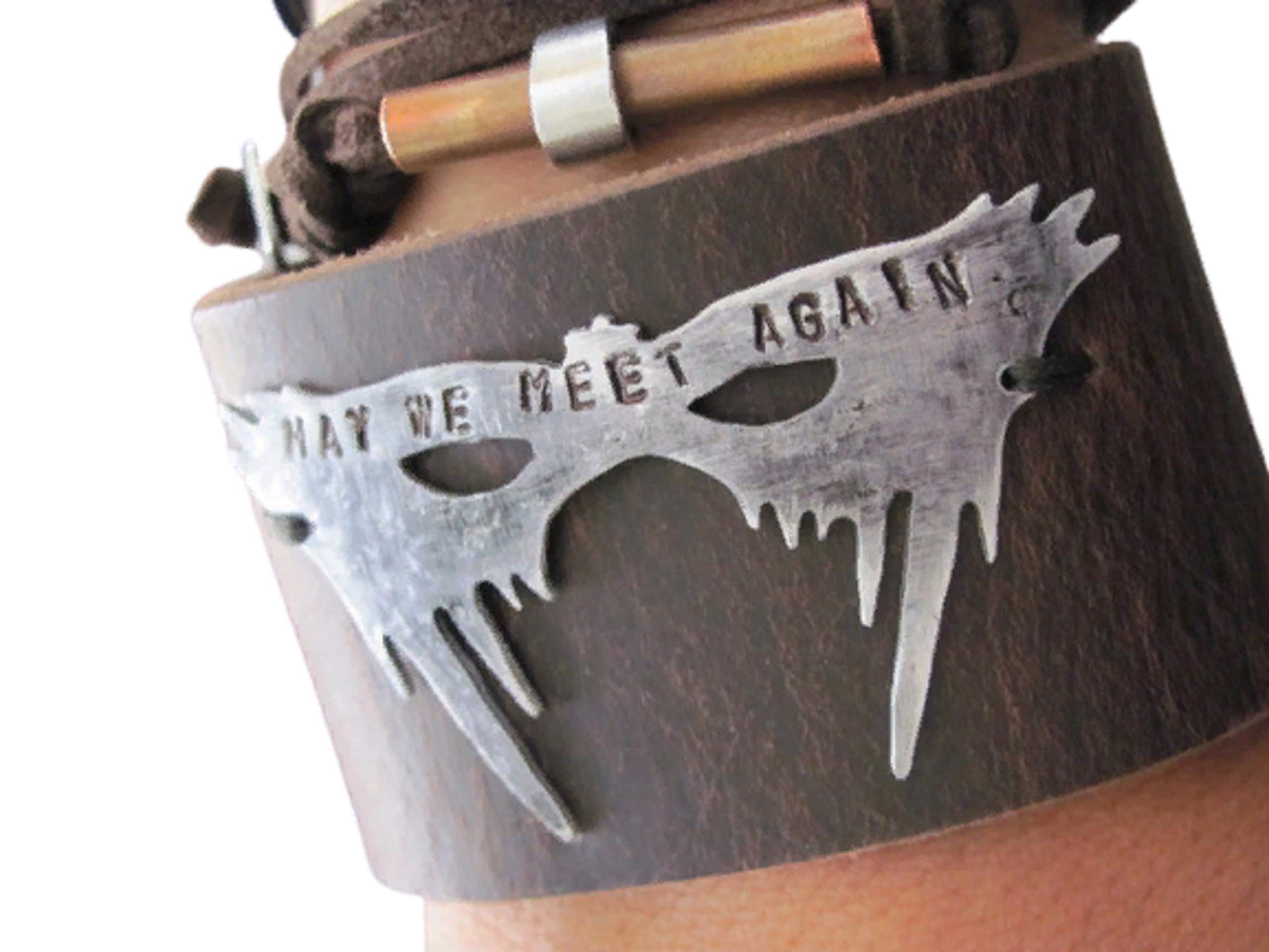 HandmadeTeVaArt Lexa, Commander Lexa, The 100, Clexa, May we meet again, The 100 tv show, Leather Wrap, Cuff Leather Bracelet, Hammered Metal Bracelet