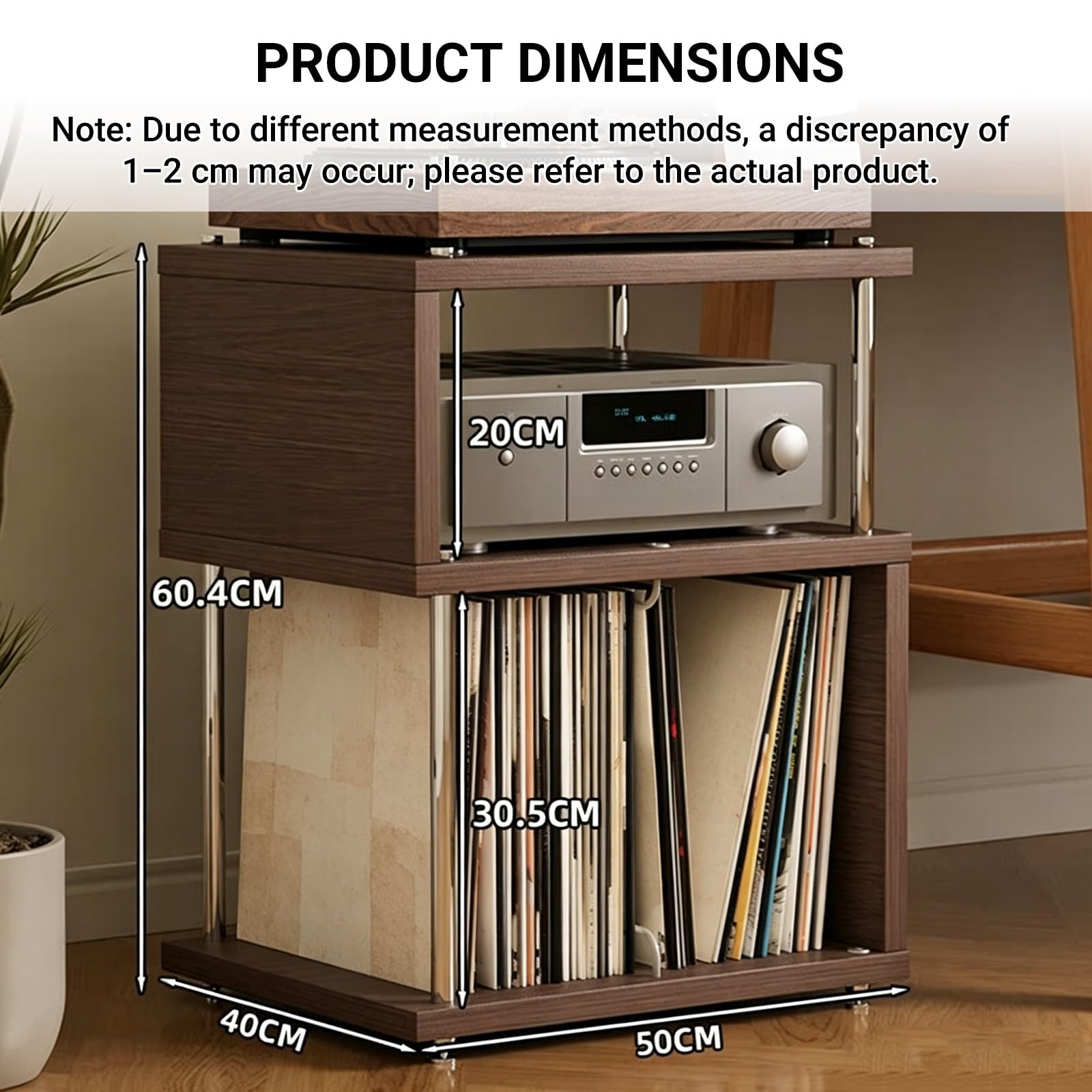 Libreria Cubo in Legno, Mobile Giradischi, Armadio Porta CD. | Porta Vinili da Terra, Supporto Giradischi, Tavolino Laterale Soggiorno Ufficio Camera.(Walnut)