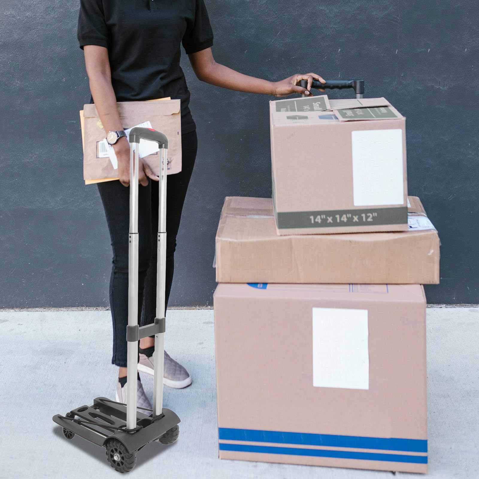 Carrello Portapacchi Pieghevole Leggero con Ruote Resistenti e Manico Regolabile Carrello Spesa Richiudibile Compatto per Bagaglio e Trasporto Versatile