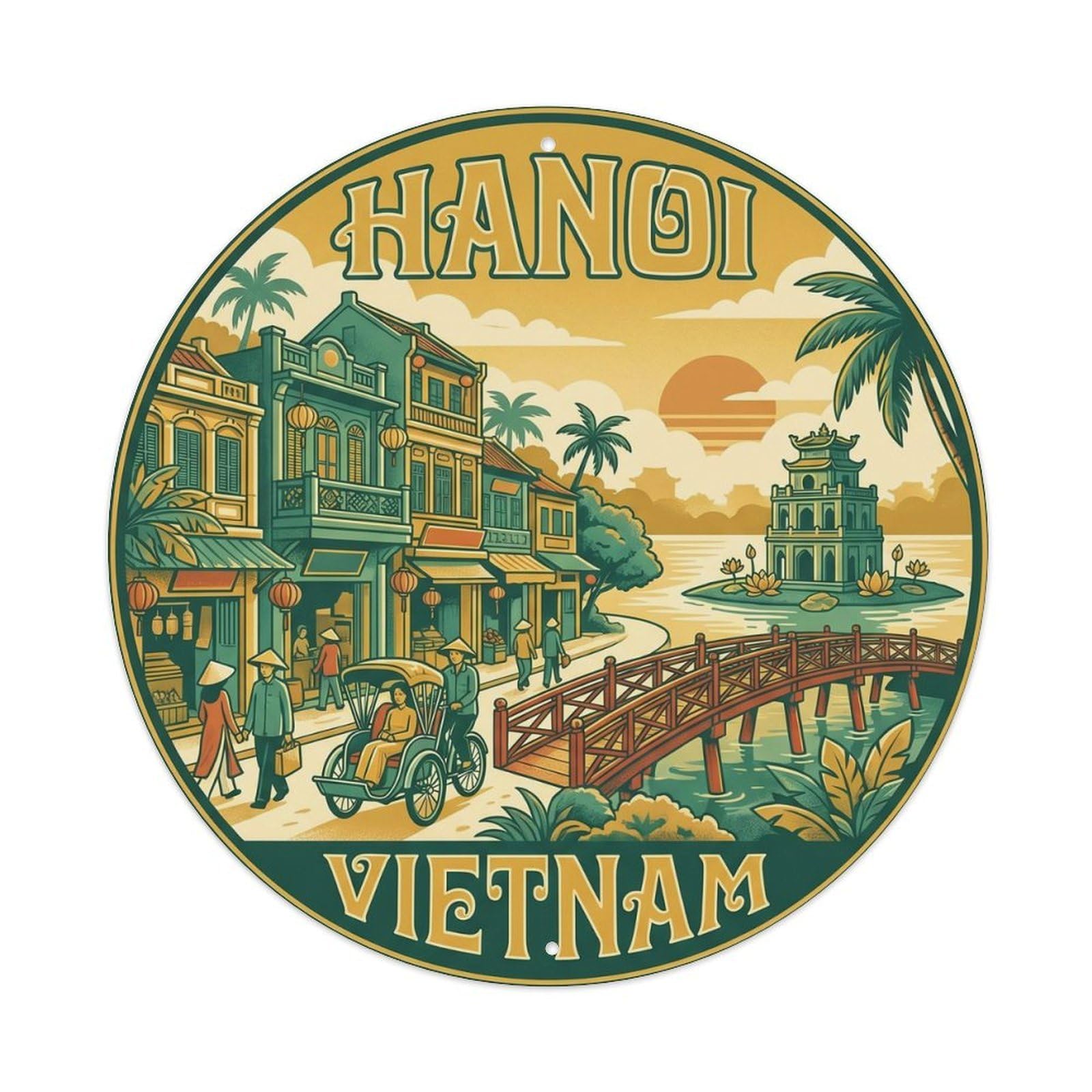 Vintage Travel Hanoi Vietnam Old Quarter Vintage Metal Tin Sign Plaque Wall Decor for Cafe, Club Bar, Office, Garden Metal Poster 8x8Inch