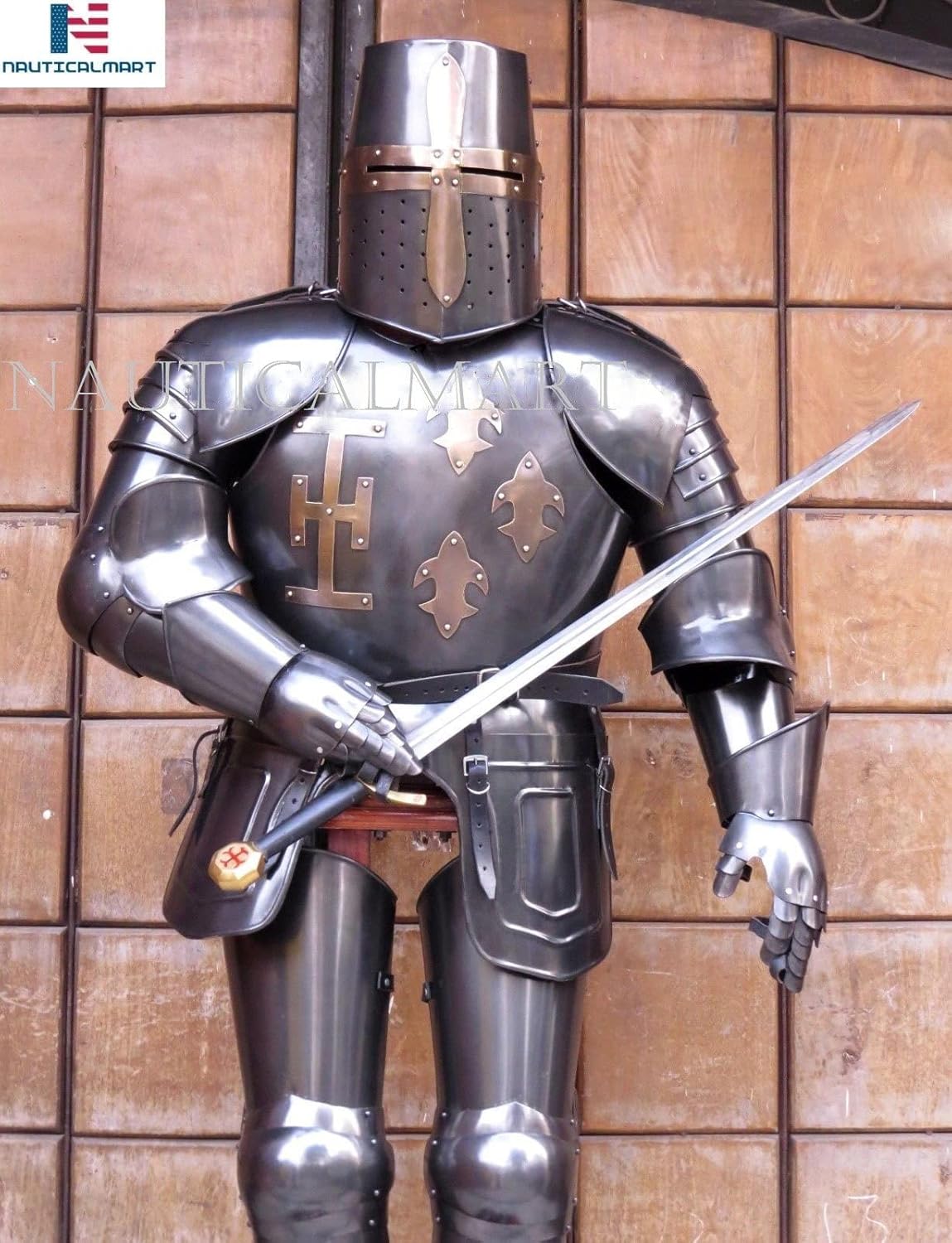 Crusader Full Suit of Armor Medieval Dark Knight Wearable Halloween Costume - Custom Size
