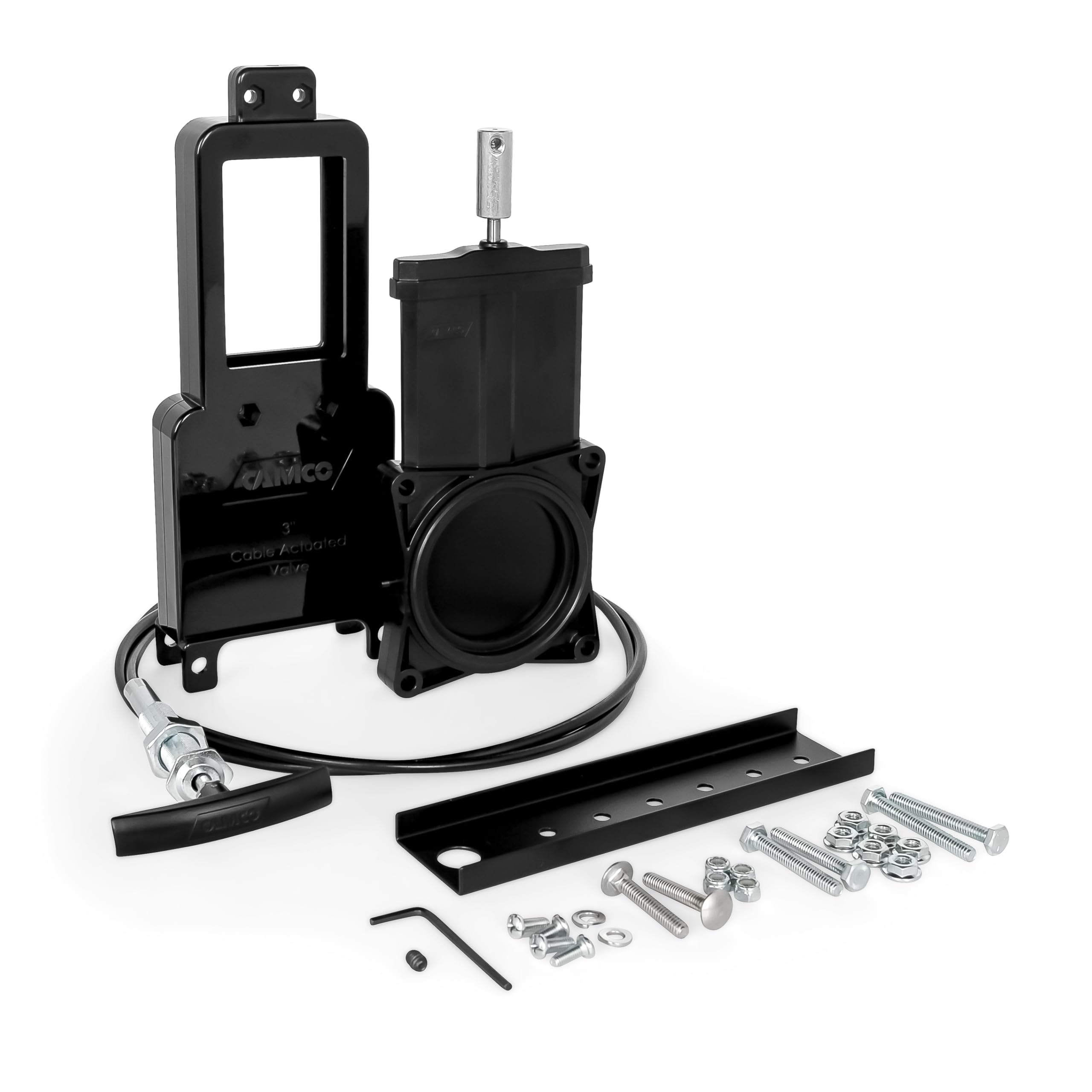 Camco 39519 Waste Valve Kit for RV Sewer Systems - Includes 3" Sewer Valve with Metal Handle and 32" Extension Cord, Installation Hardware Included