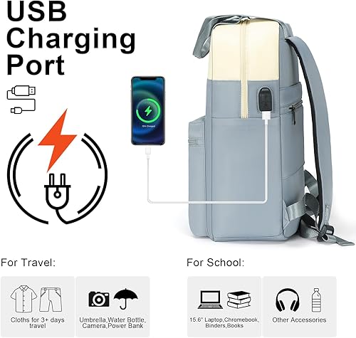 Miniatura 7 de Mochila convertible para mujer, mochila para laptop, resistente al agua, bolsa casual abierta, para trabajo, computadora, universidad, escuela, se