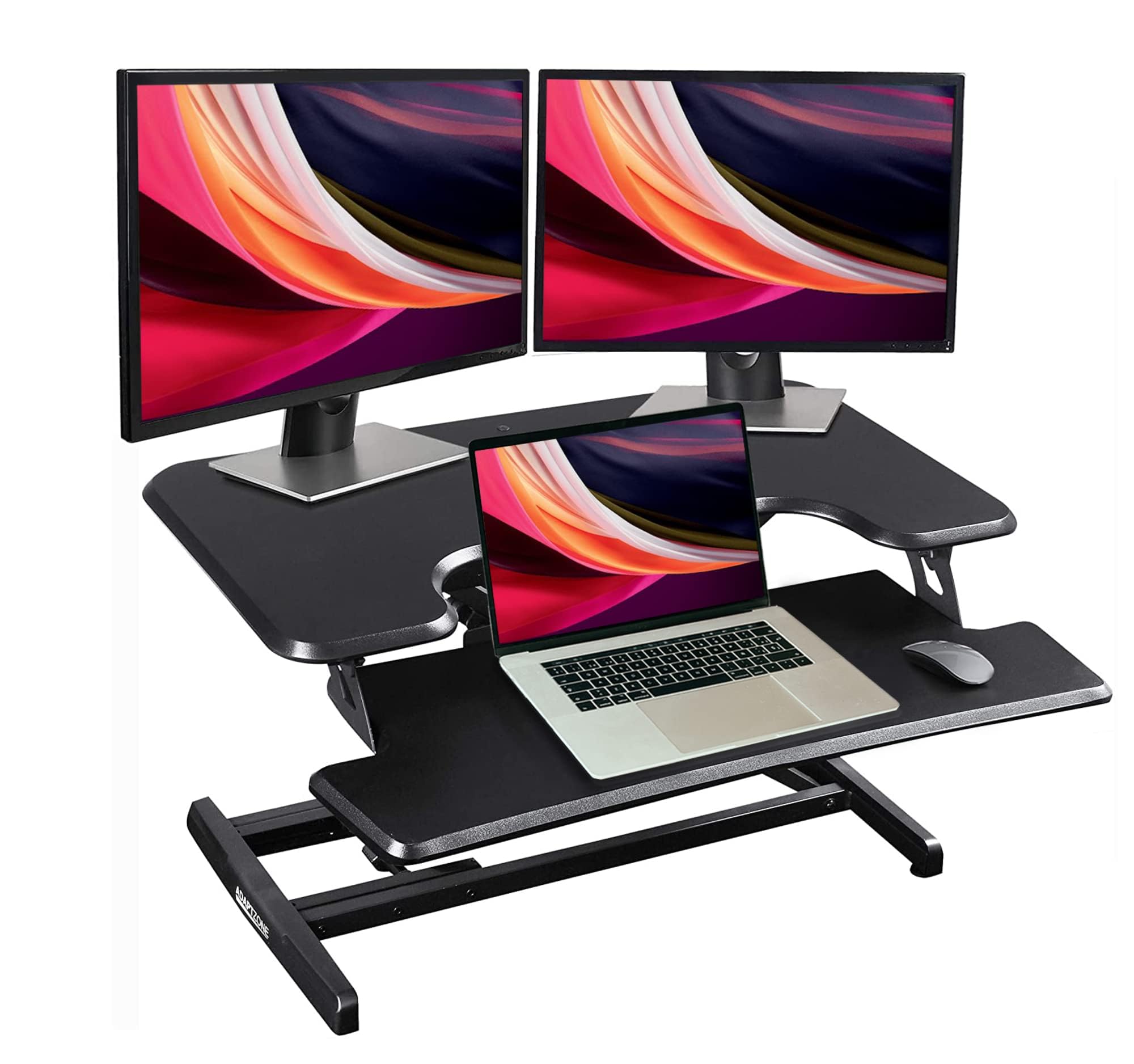 Adjustable Sit-Stand Desk Riser | 33" Wide Surface | 35 lbs Capacity | Ergonomic Height Range (4.3"–19.3") | Removable Keyboard Tray | Non-Slip Base | Minimal Assembly | Wood & Metal Construction