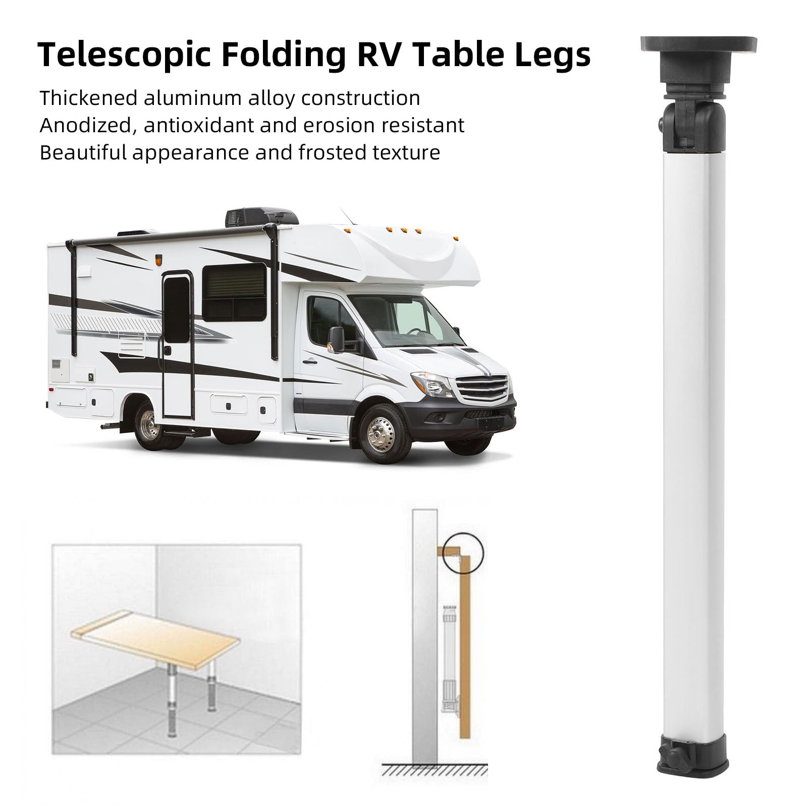 Fockety Klappbares Tischbein, 20,3–31,3 Zoll höhenverstellbare Aluminiumlegierung, RV-Tischstütze, klappbares Tischuntergestell, abnehmbares, teleskopisches Tischuntergestell als Ersatz