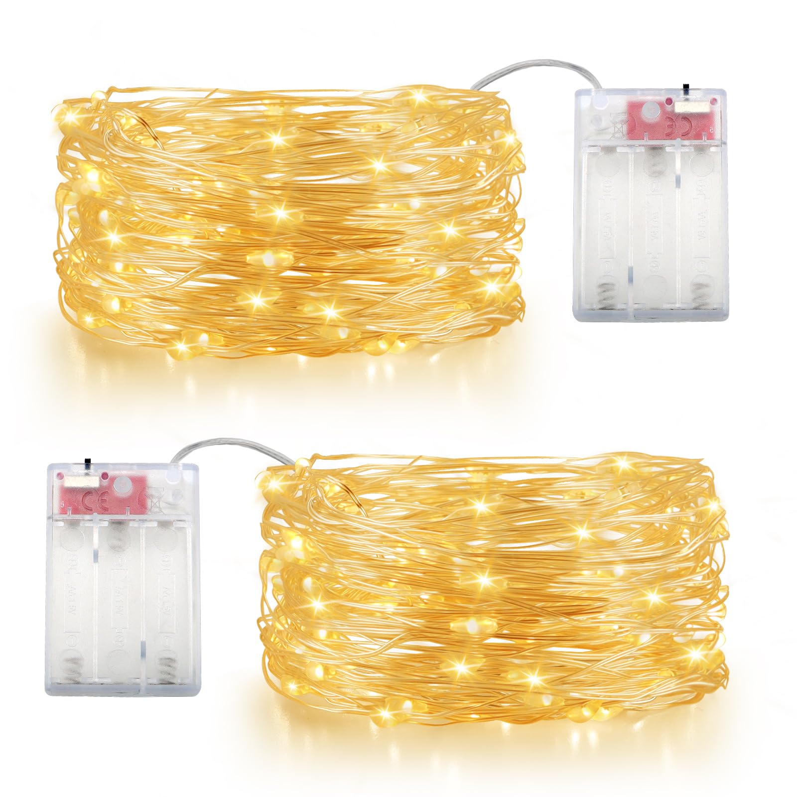 OWill Luces led pilas,2PCS 10 Metros 100 LED Guirnalda luces interior,luces de navidad,luces arbol navidad,luces habitacion,fairy lights para navidad decoración,terraza, pared,cortina(Blanco cálido)