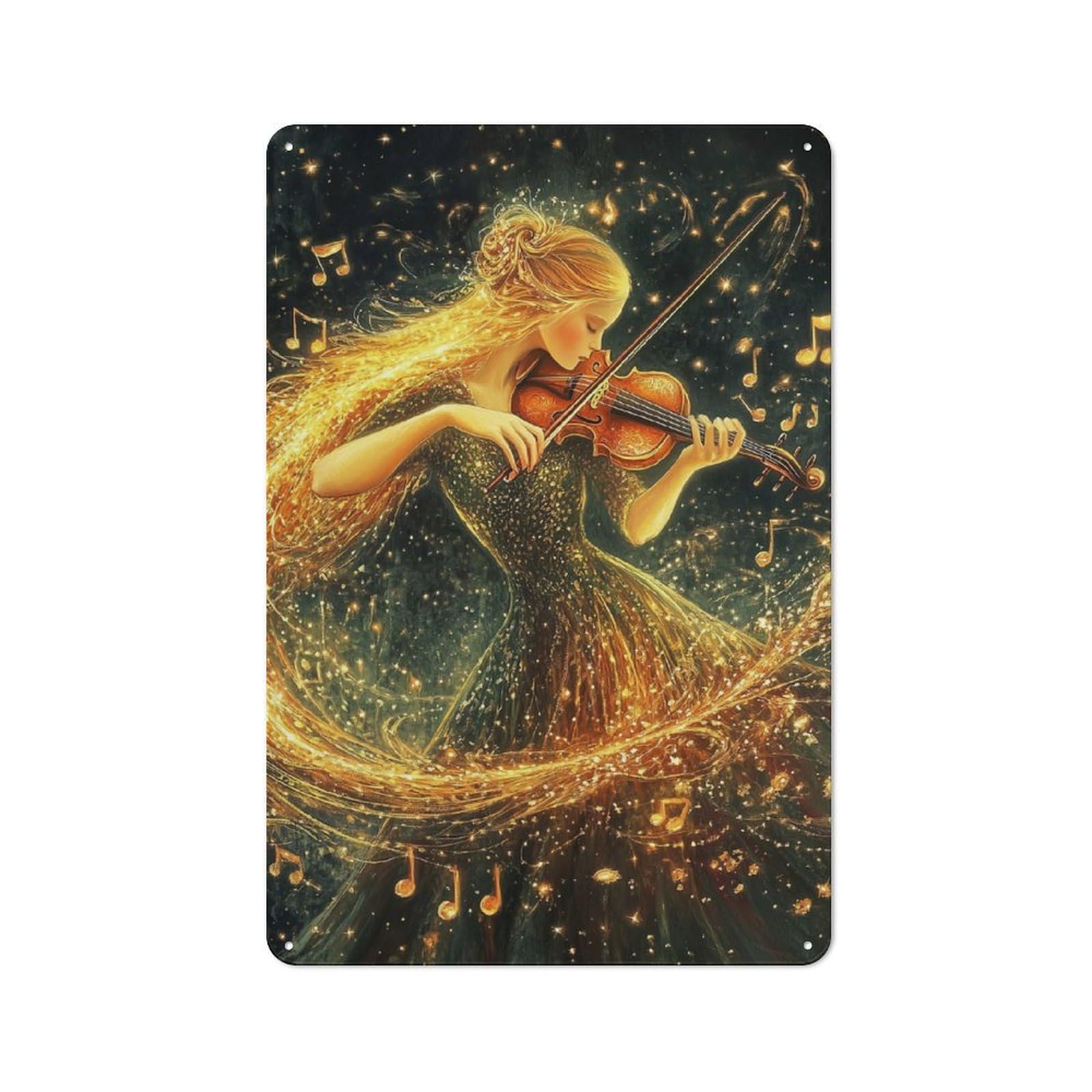 Junmoney Golden Violinist Tin Sign 30X20cm With For Hallway Wall, Vintage Decor, For Home Interiors, Feature Walls And Decorative Displays