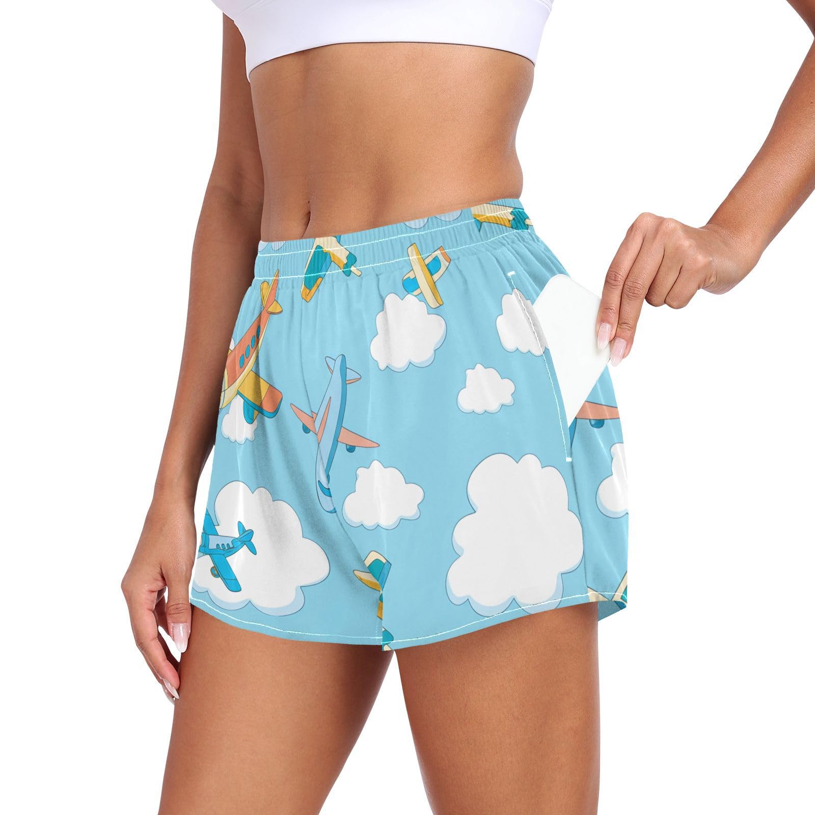 UMIRIKO Women Athletic Shorts Airplanes White Clouds Running Shorts for Women 2XL 202c1555