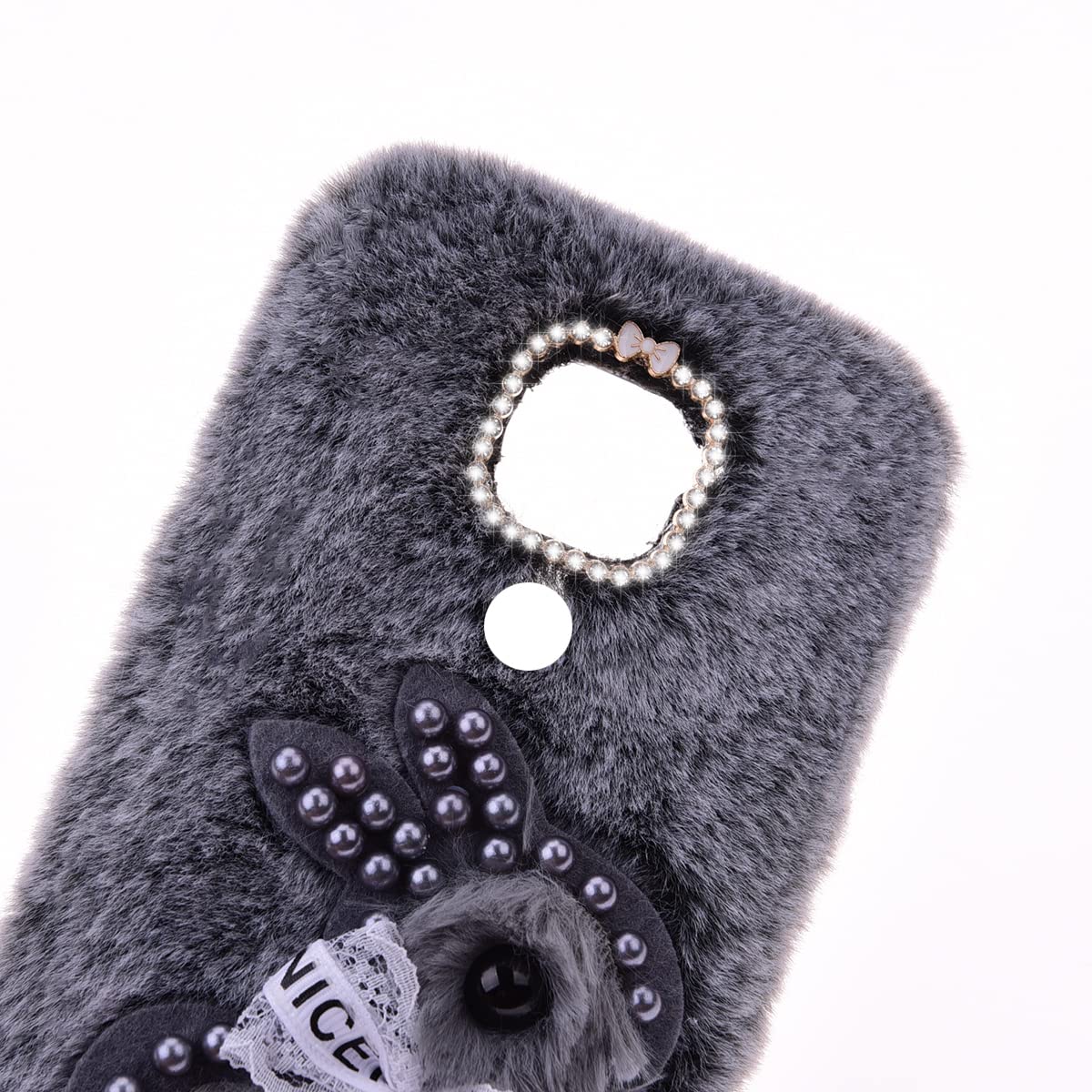 Peluche Coniglio Custodia con per Motorola Moto G62 Ragazze Peluche Pearl Bear Cute Fluffy Bow Faux Plush Morbido e Confortevole Custodia Protettiva per Motorola Moto G62 Peluche Covers,Perla Grizzly