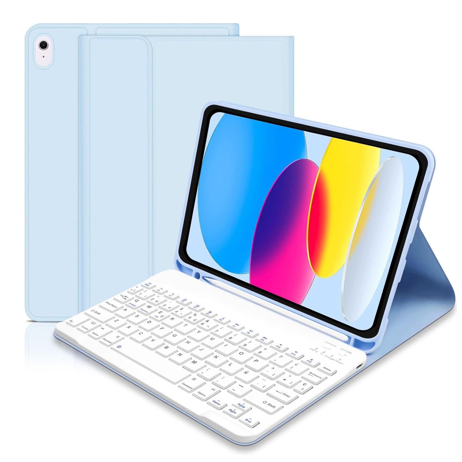 Funda con Teclado para iPad 10 Generación 2022 & 11 Generación (A16) 2025, Bluetooth Magnético Desmontable Teclado Español Ñ para iPad 10.ª Gen 10,9"/ 11 Gen 11 Pulgadas, Azul