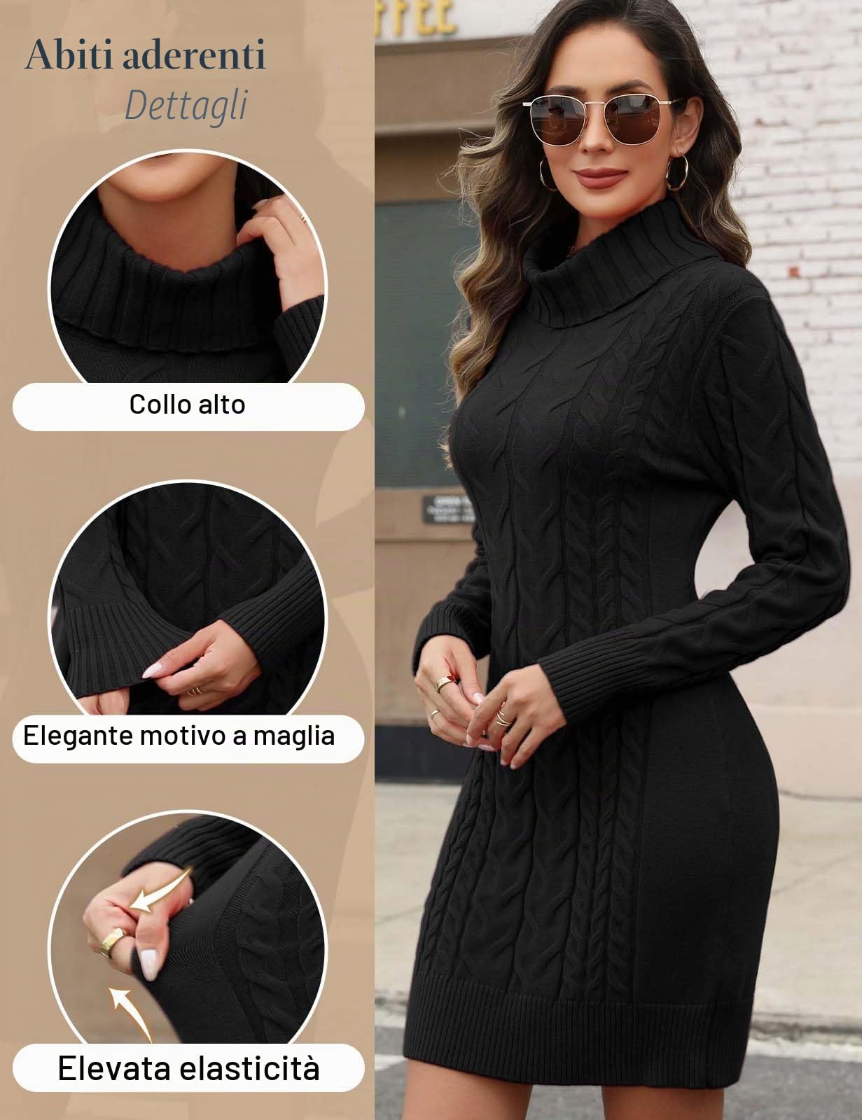 heekpek Vestito Donna Elegante Invernale Collo Alto