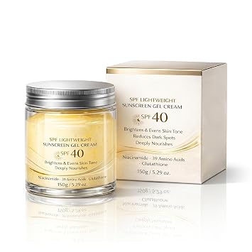 Lightweight Sunscreen Cream SPF 40 For Face & Body, Even Skin Tone Dark Spot Care with Caffeine, Niacinamide, Castor Oil, No White Cast Deeply Nourishes Hydrating, for All Skin, 5.3 oz